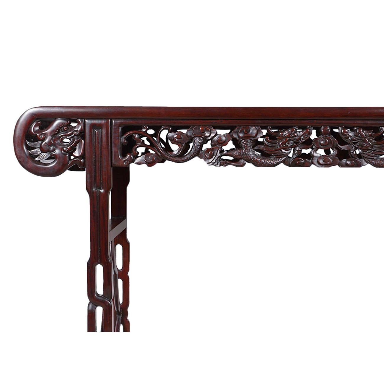 Chinese Export Antique Chinese Carved Rosewood Altar Table, Sofa Table, Entry Console