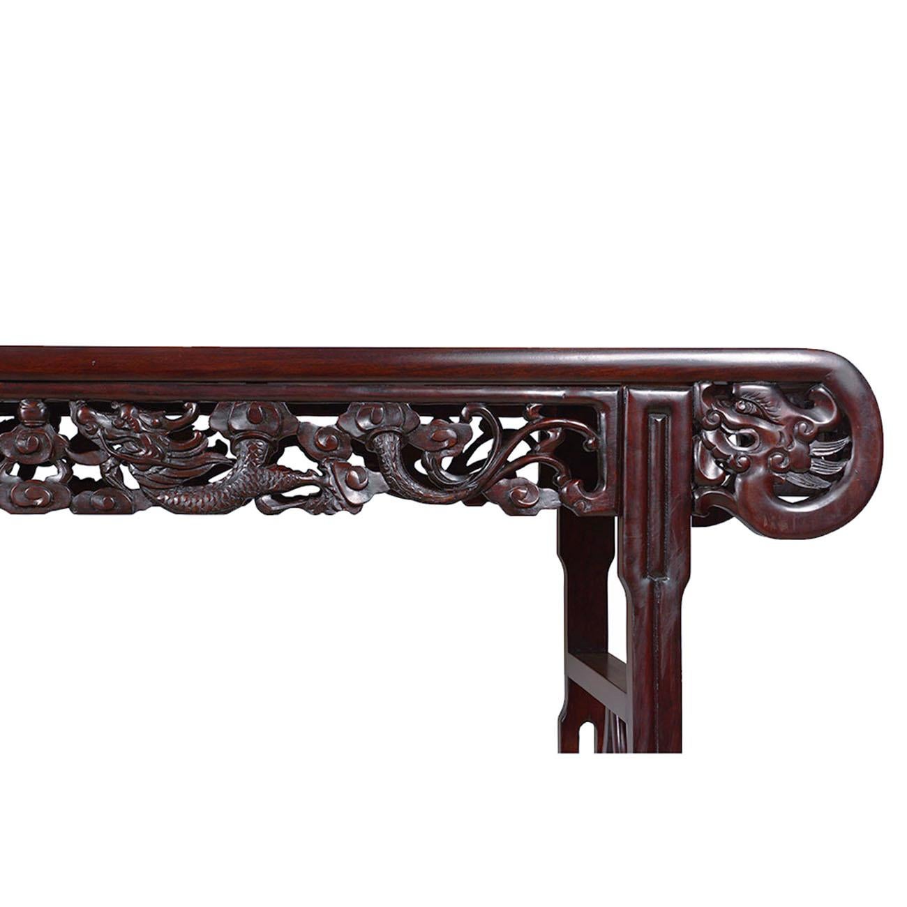 20th Century Antique Chinese Carved Rosewood Altar Table, Sofa Table, Entry Console