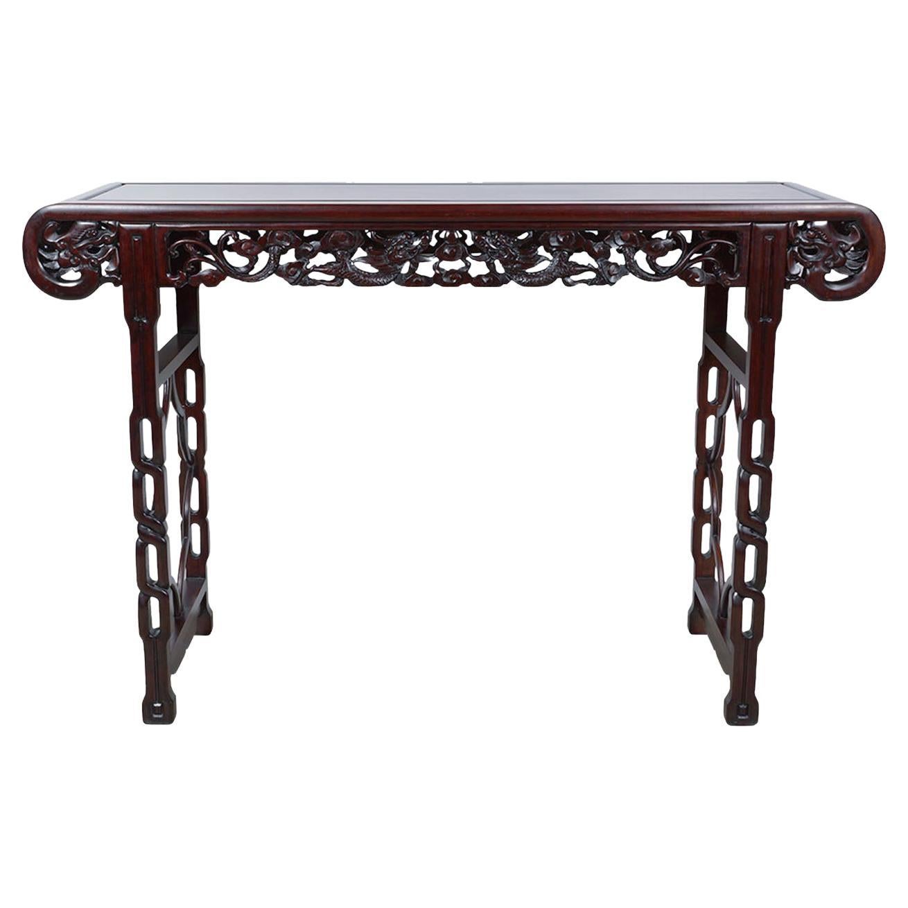 Antique Chinese Carved Rosewood Altar Table, Sofa Table, Entry Console