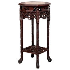 Antique Chinese Carved Rosewood and Marble Sculpture Display Stand, circa 1900