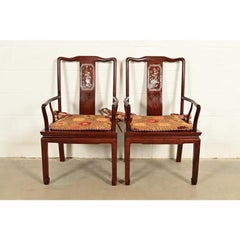 Antique Chinese Carved Rosewood Armchairs With Mother of Pearl Inlay, 1890s
