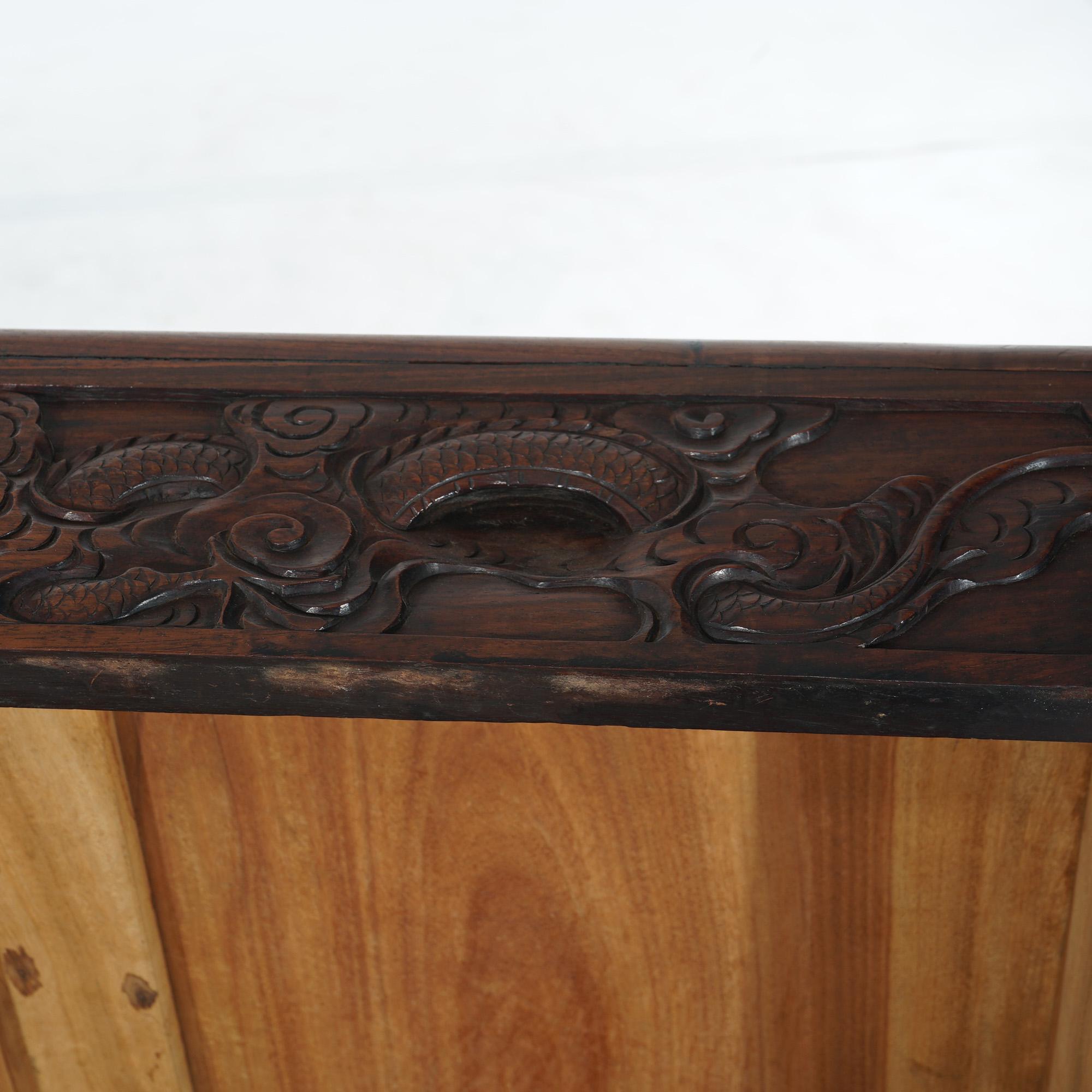 Antique Chinese Carved Rosewood Blanket Chest with Dragon Scene in  Relief 19thC For Sale 9