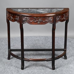 Antique Chinese carved rosewood demi-lune Console table