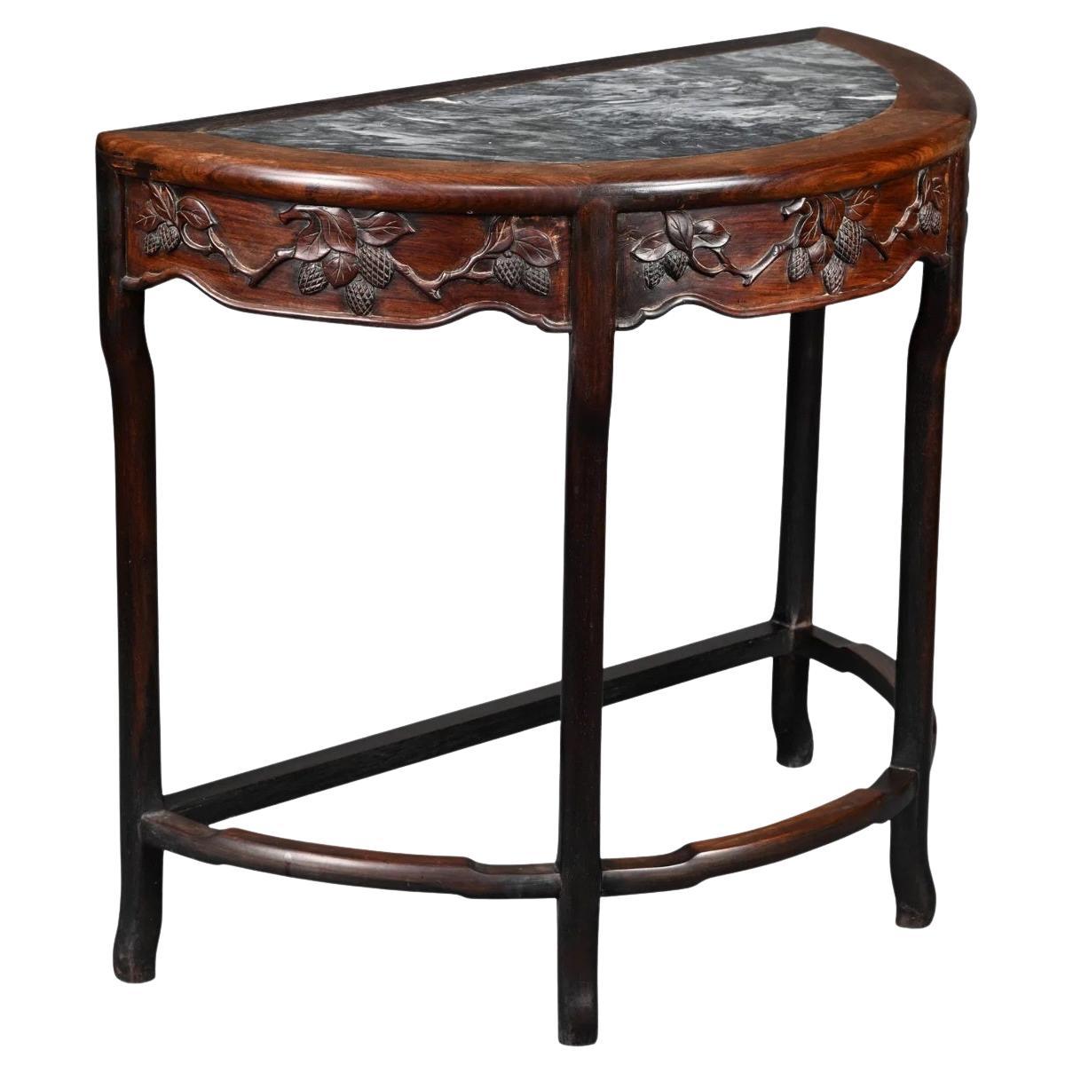 Antique Chinese carved rosewood demi-lune Console table