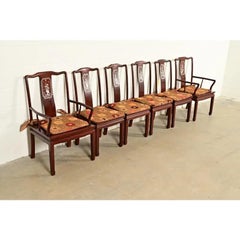 Antique Chinese Carved Rosewood Dining Chairs With Mother of Pearl Inlay, 1890s