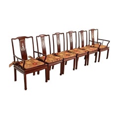Antique Chinese Carved Rosewood Dining Chairs With Mother of Pearl Inlay, 1890s