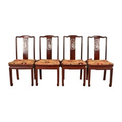 Antique Chinese Carved Rosewood Dining Chairs With Mother of Pearl Inlay, 1890s