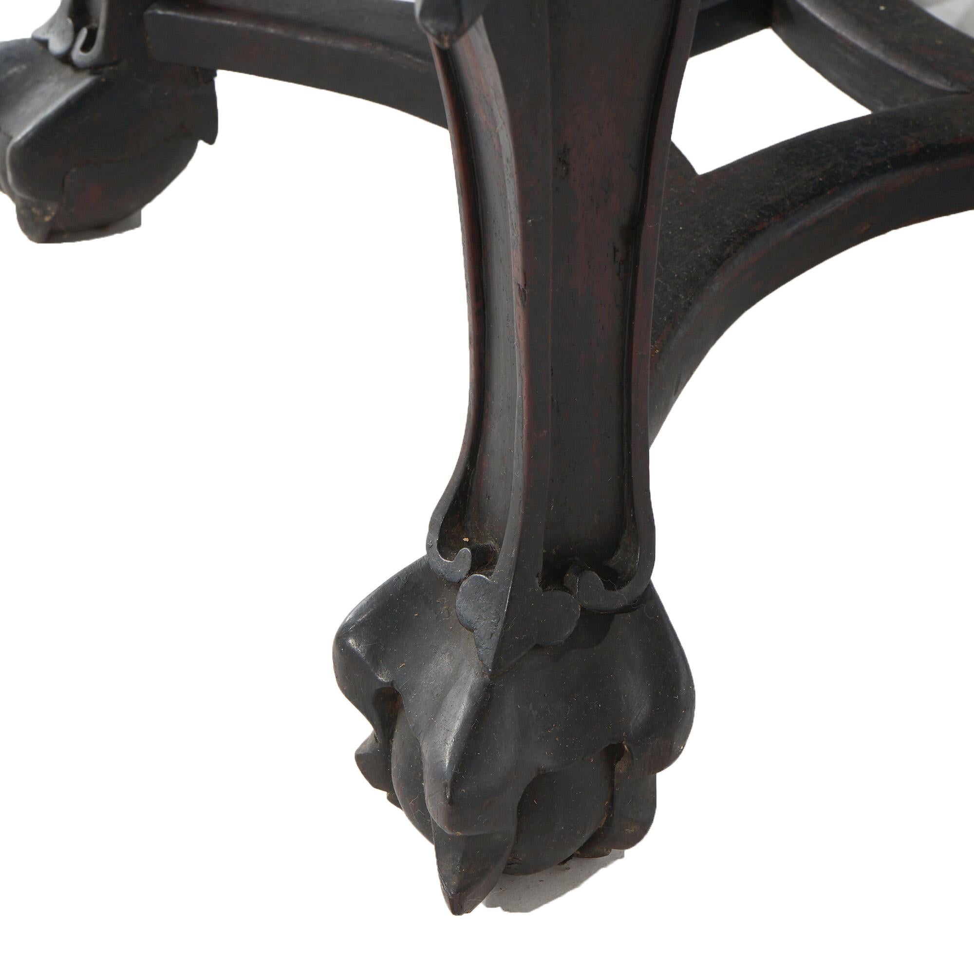 Antique Chinese Carved Rosewood Low Table with Inset Rouge Marble Top C1890 2