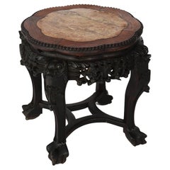 Antique Chinese Carved Rosewood Low Table with Inset Rouge Marble Top C1890