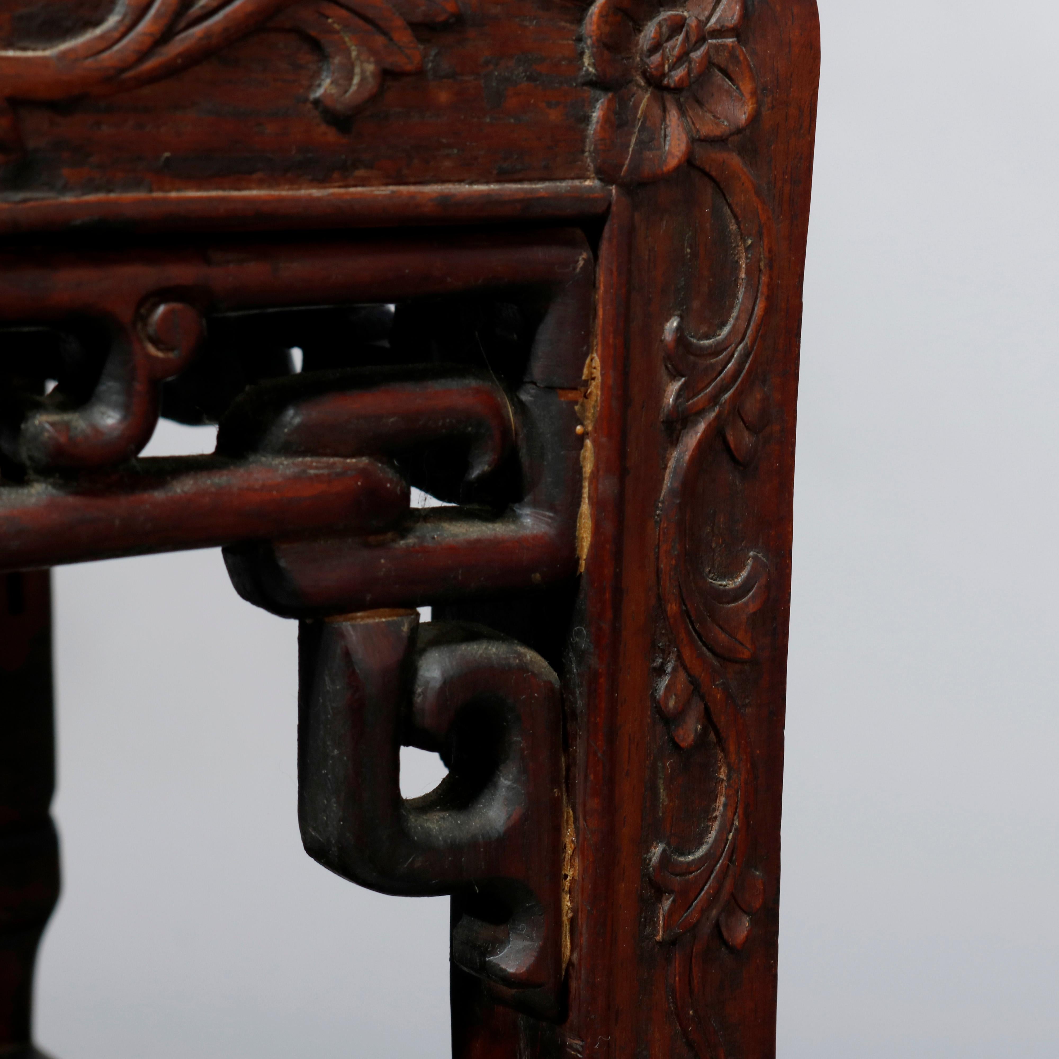 Antique Chinese Carved Rosewood & Marble Plant Stand, 19th Century In Good Condition In Big Flats, NY