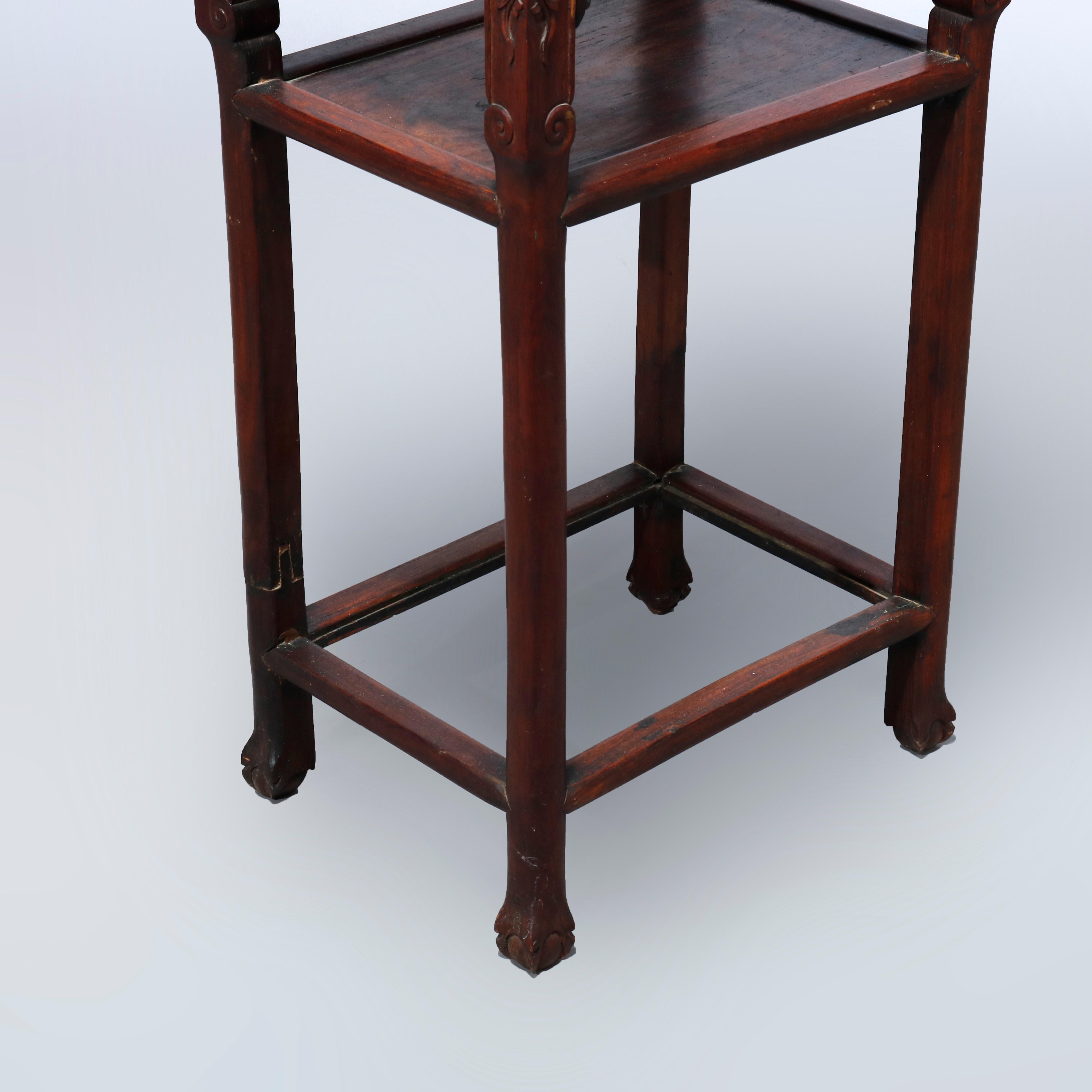Antique Chinese Carved Rosewood & Marble Plant Stand, 19th Century 1