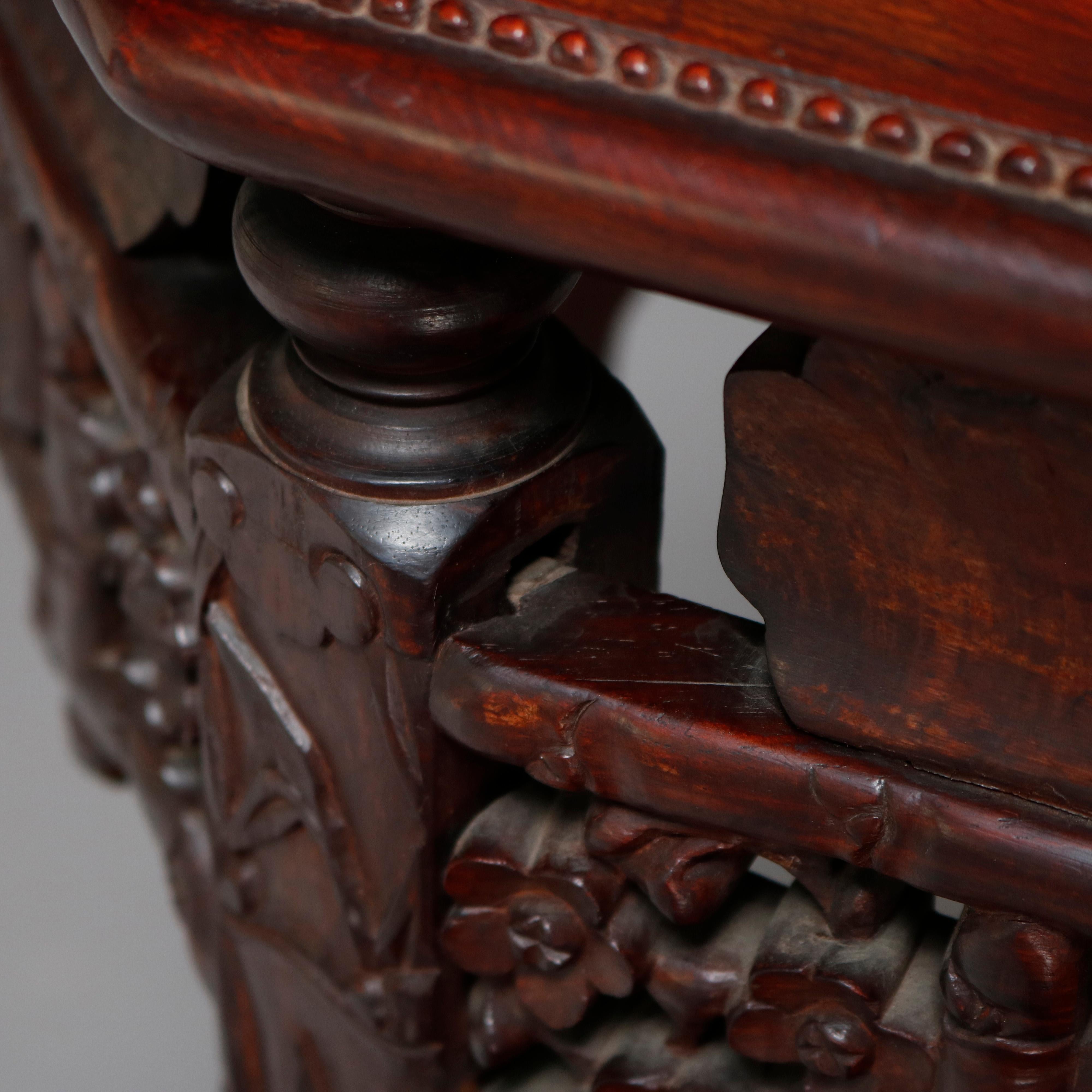 Antique Chinese Carved Rosewood and Marble Sculpture Display Stand, circa 1900 8