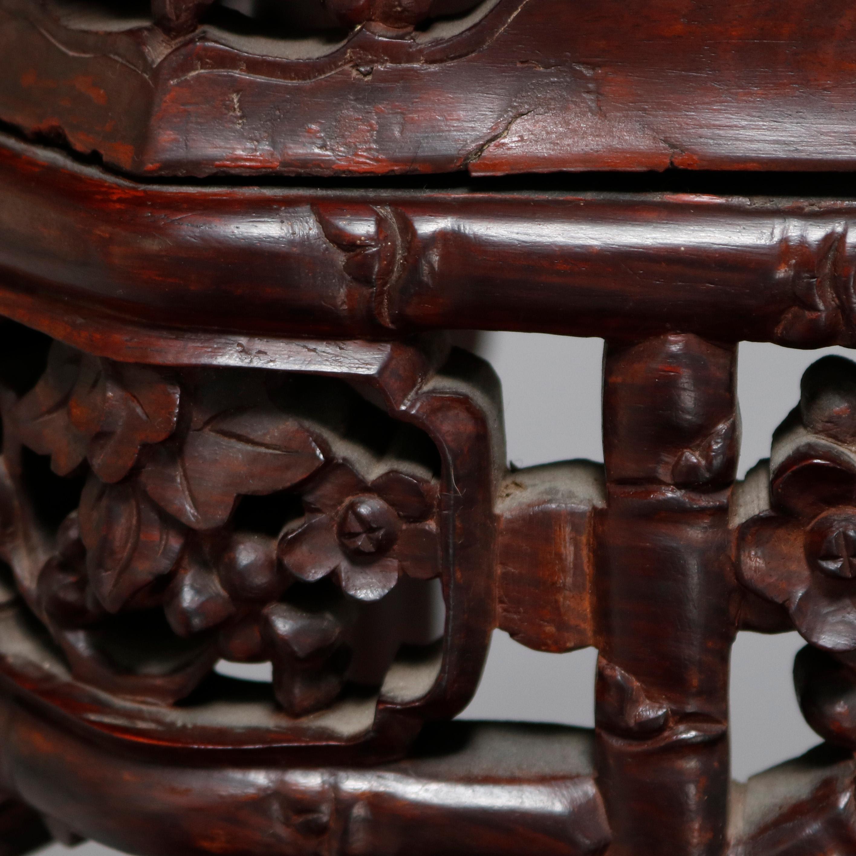 20th Century Antique Chinese Carved Rosewood and Marble Sculpture Display Stand, circa 1900