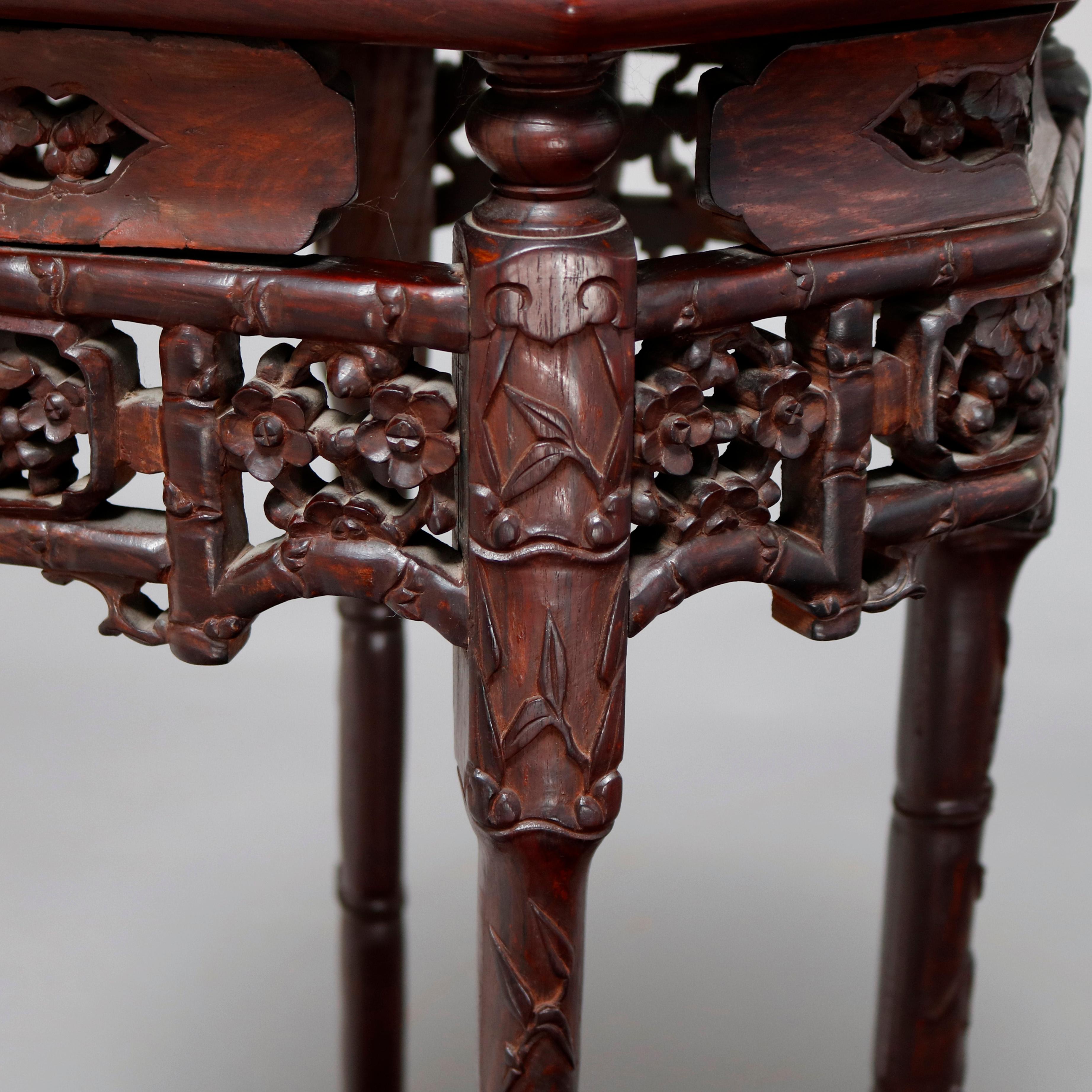 Antique Chinese Carved Rosewood and Marble Sculpture Display Stand, circa 1900 1