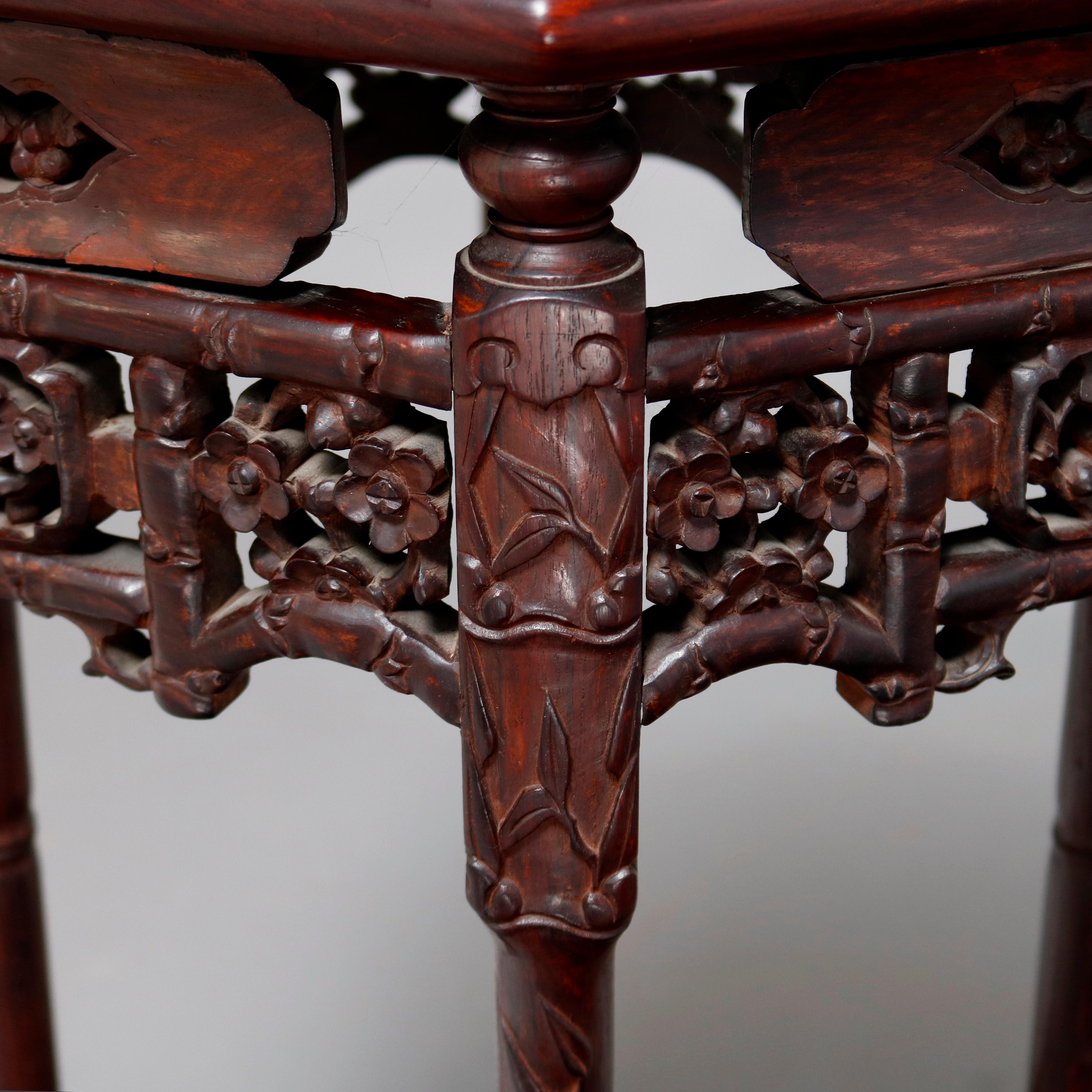 Antique Chinese Carved Rosewood and Marble Sculpture Display Stand, circa 1900 2
