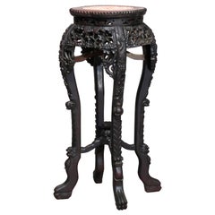 Antique Chinese Carved Rosewood Marble-Top Display Stand, circa 1900