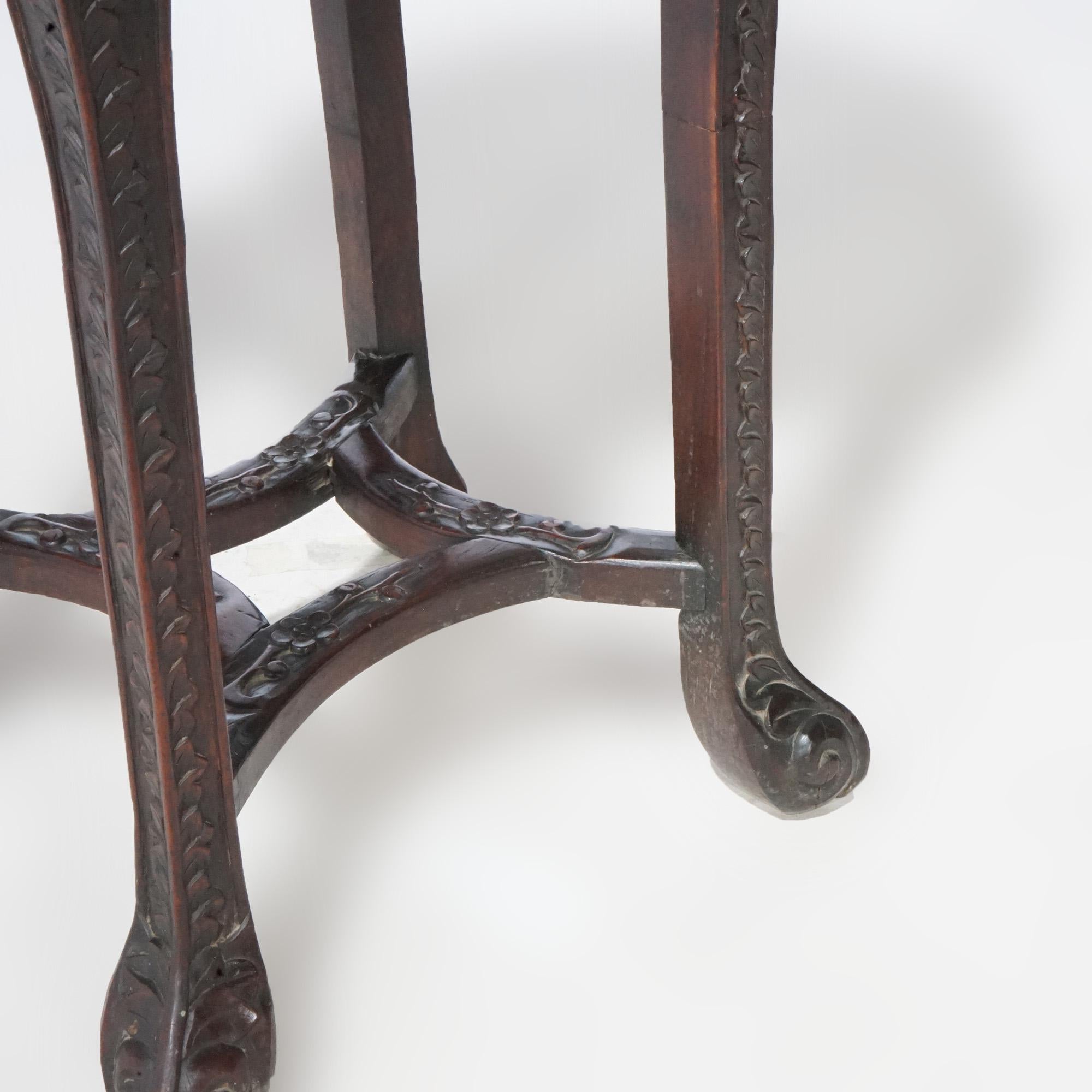 Antique Chinese Carved Rosewood Marble Top Fern Stand, circa 1920 4