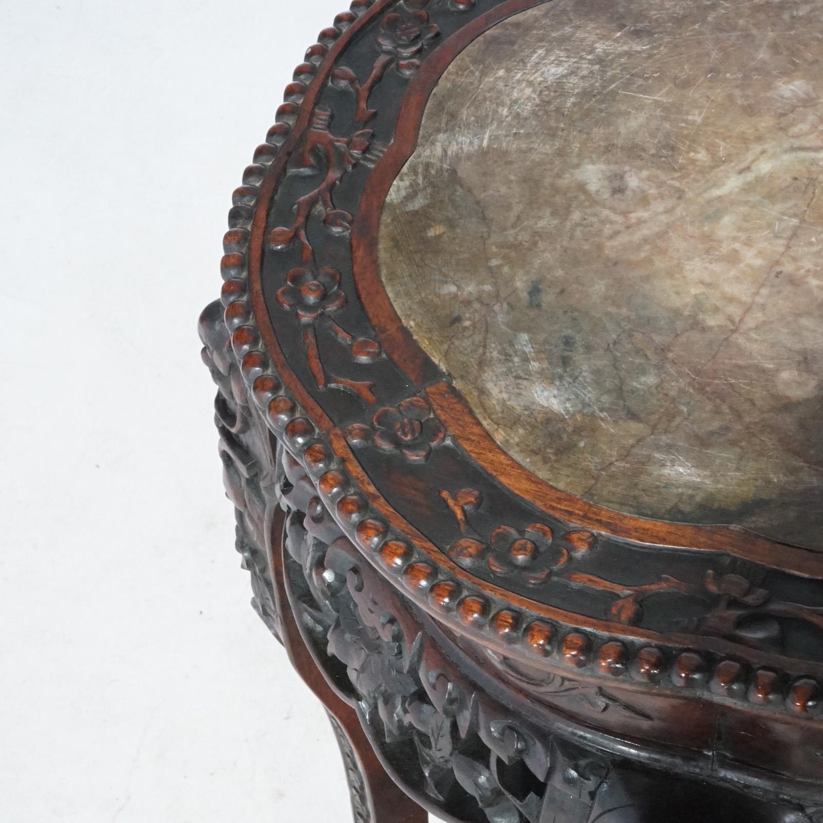 Antique Chinese Carved Rosewood Marble Top Fern Stand, circa 1920 6