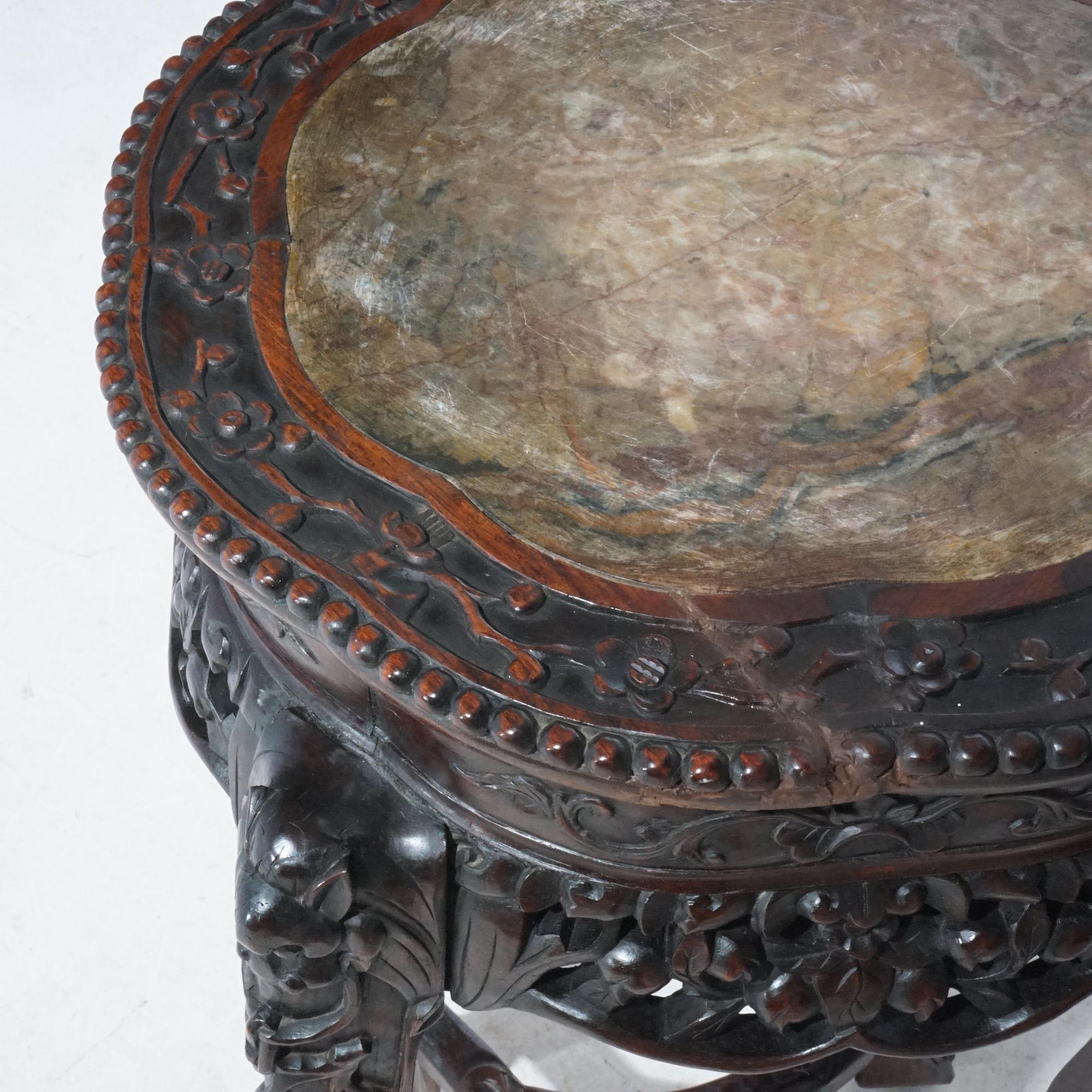 Antique Chinese Carved Rosewood Marble Top Fern Stand, circa 1920 7