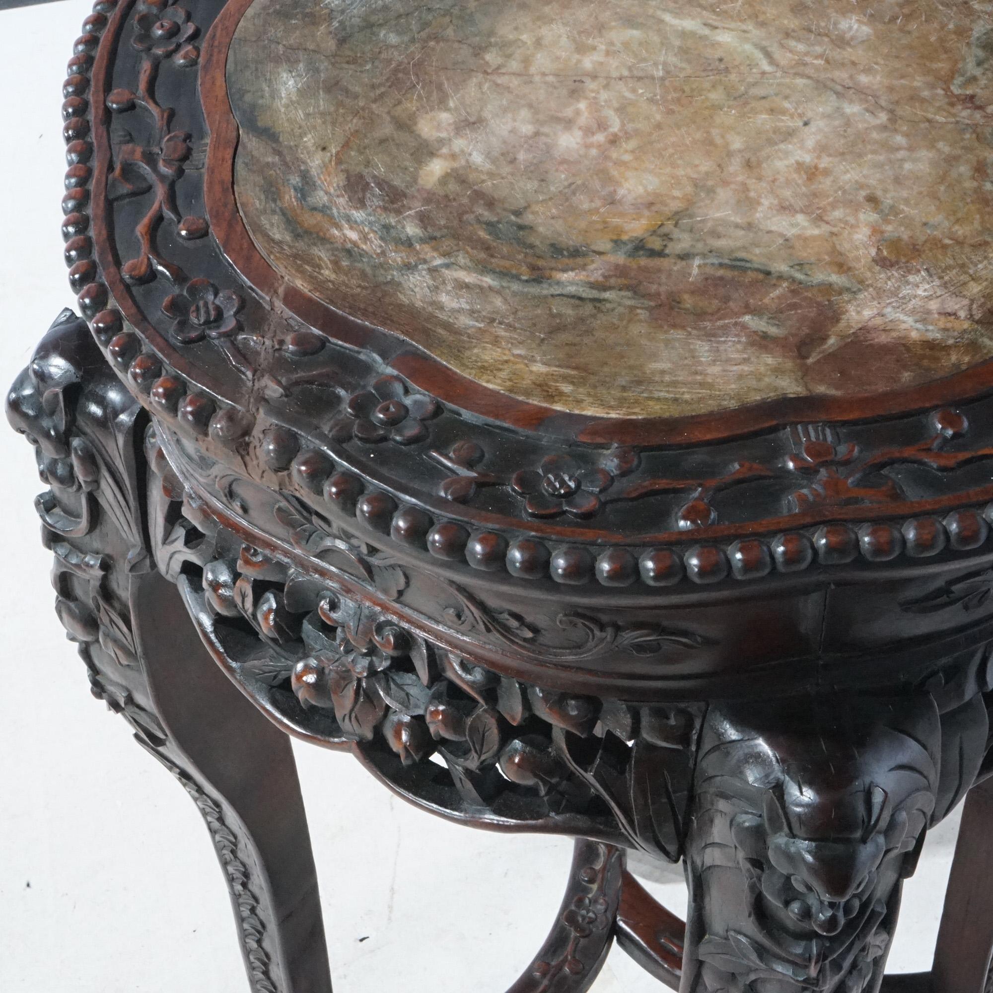 Antique Chinese Carved Rosewood Marble Top Fern Stand, circa 1920 8