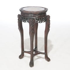 Antiker chinesischer geschnitzter Palisander Marmor Top Fern Stand, um 1920