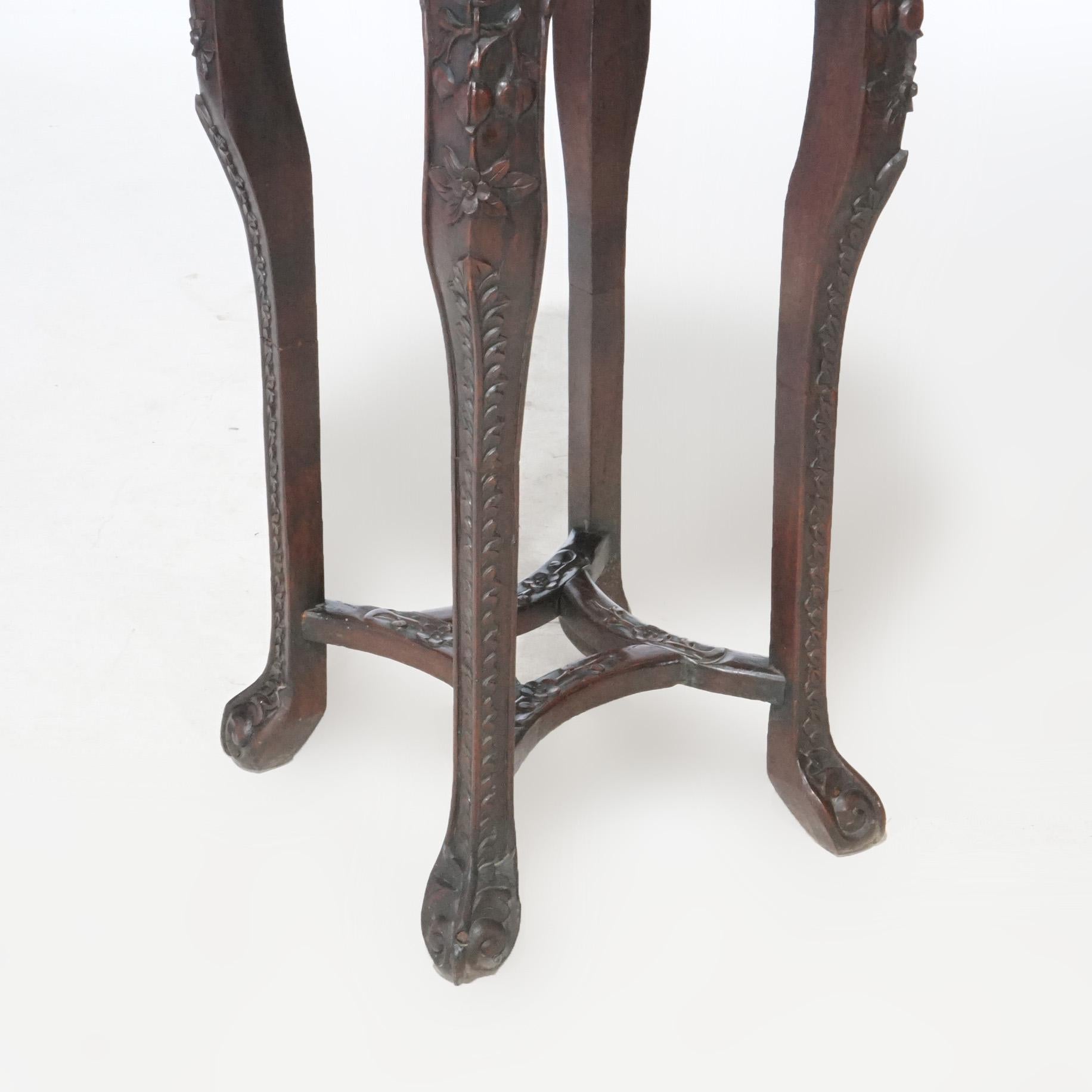 Asian Antique Chinese Carved Rosewood Marble Top Fern Stand, circa 1920