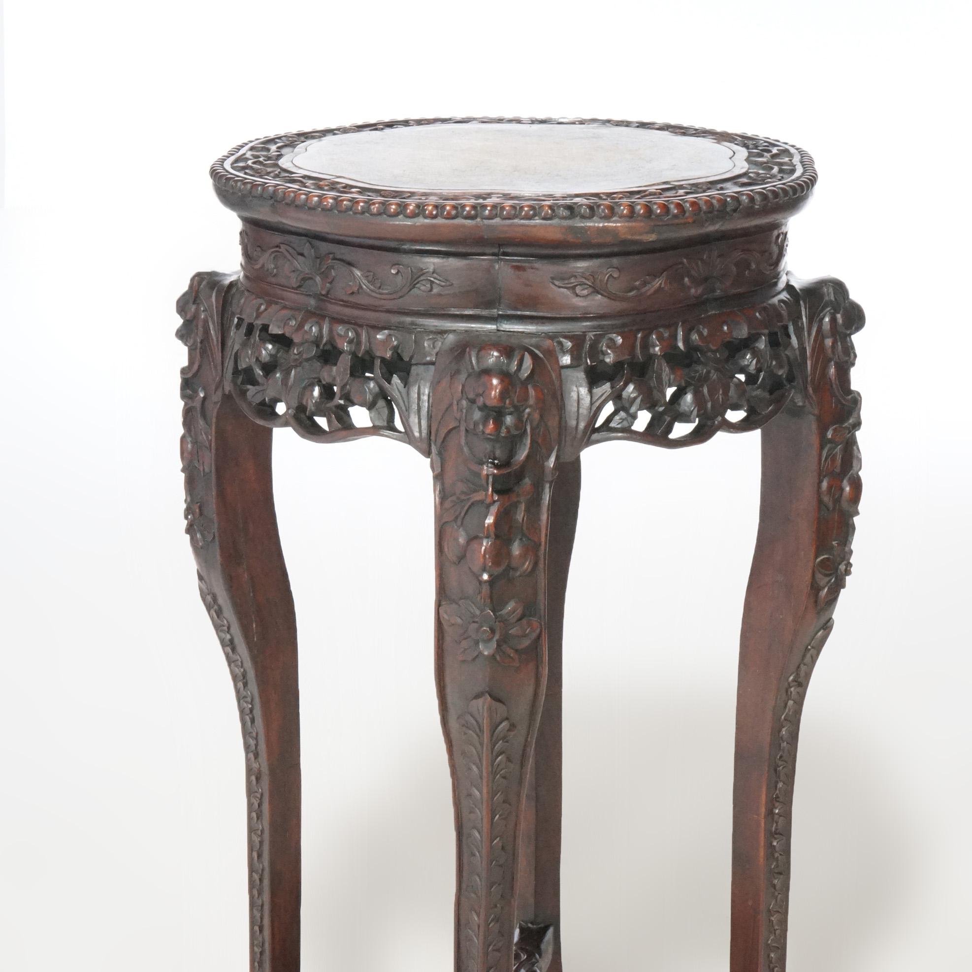 Antique Chinese Carved Rosewood Marble Top Fern Stand, circa 1920 2