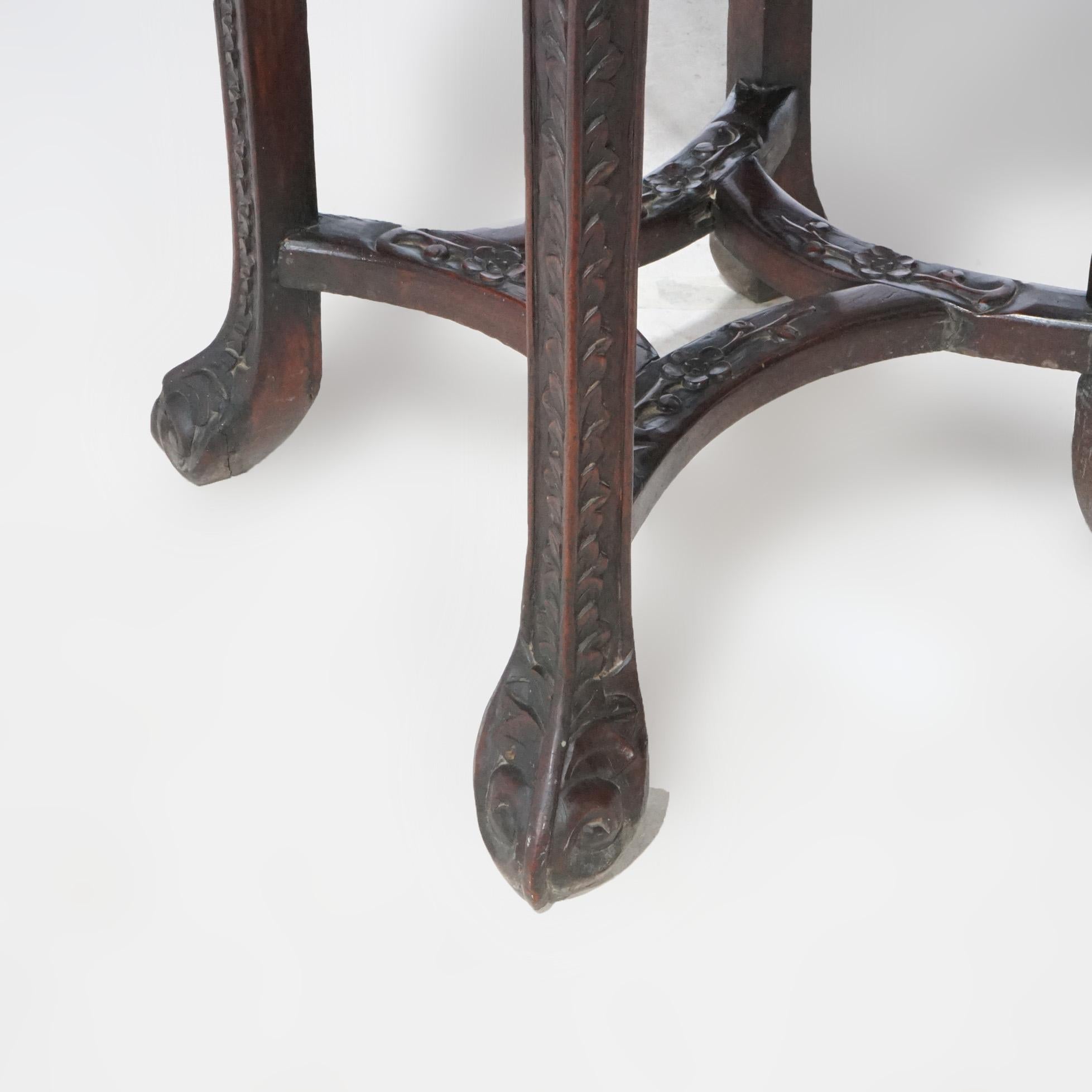 Antique Chinese Carved Rosewood Marble Top Fern Stand, circa 1920 3
