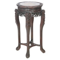 Antique Chinese Carved Rosewood Marble Top Fern Stand, circa 1920