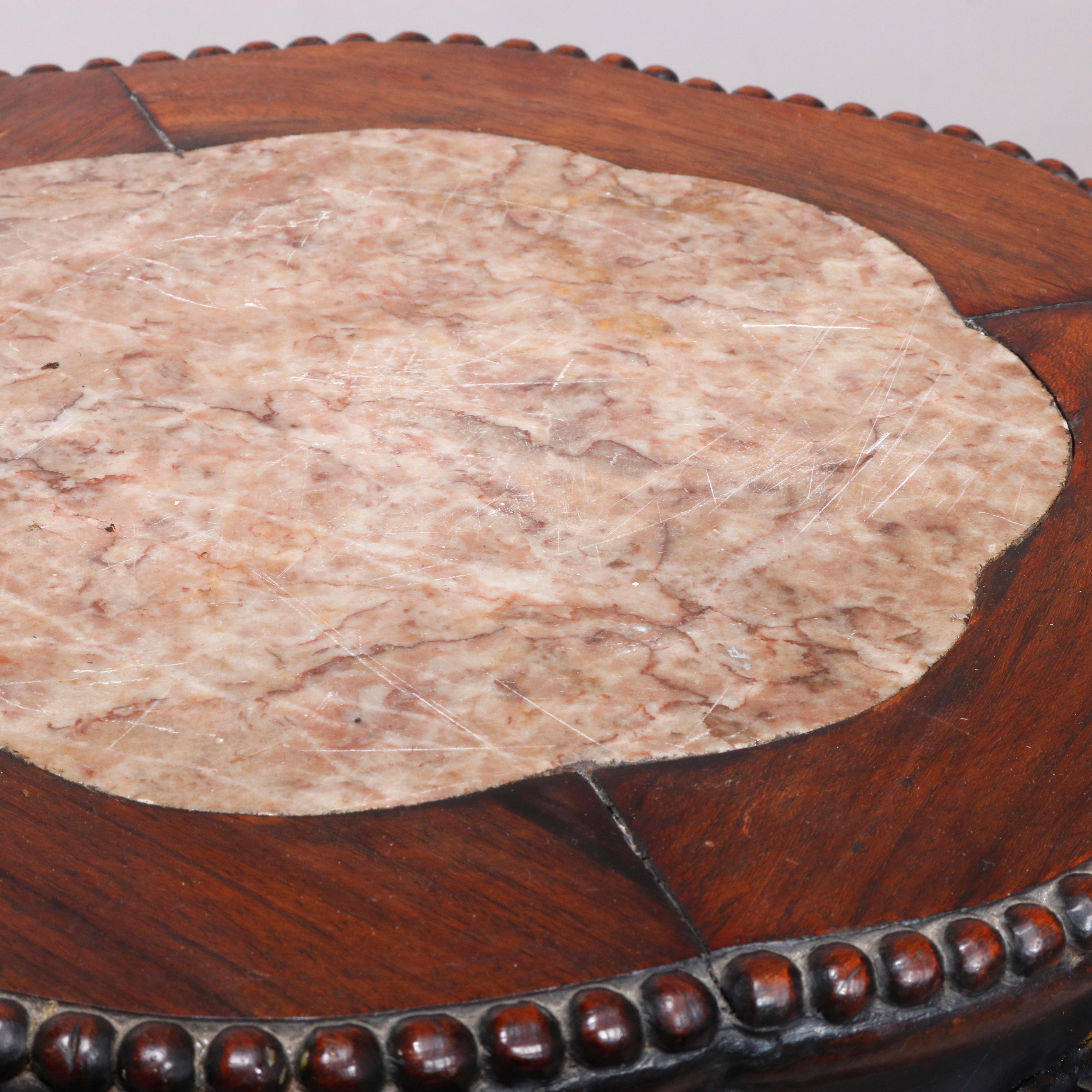 Antique Chinese Carved Rosewood Marble-Top Plant Stand, circa 1900 2