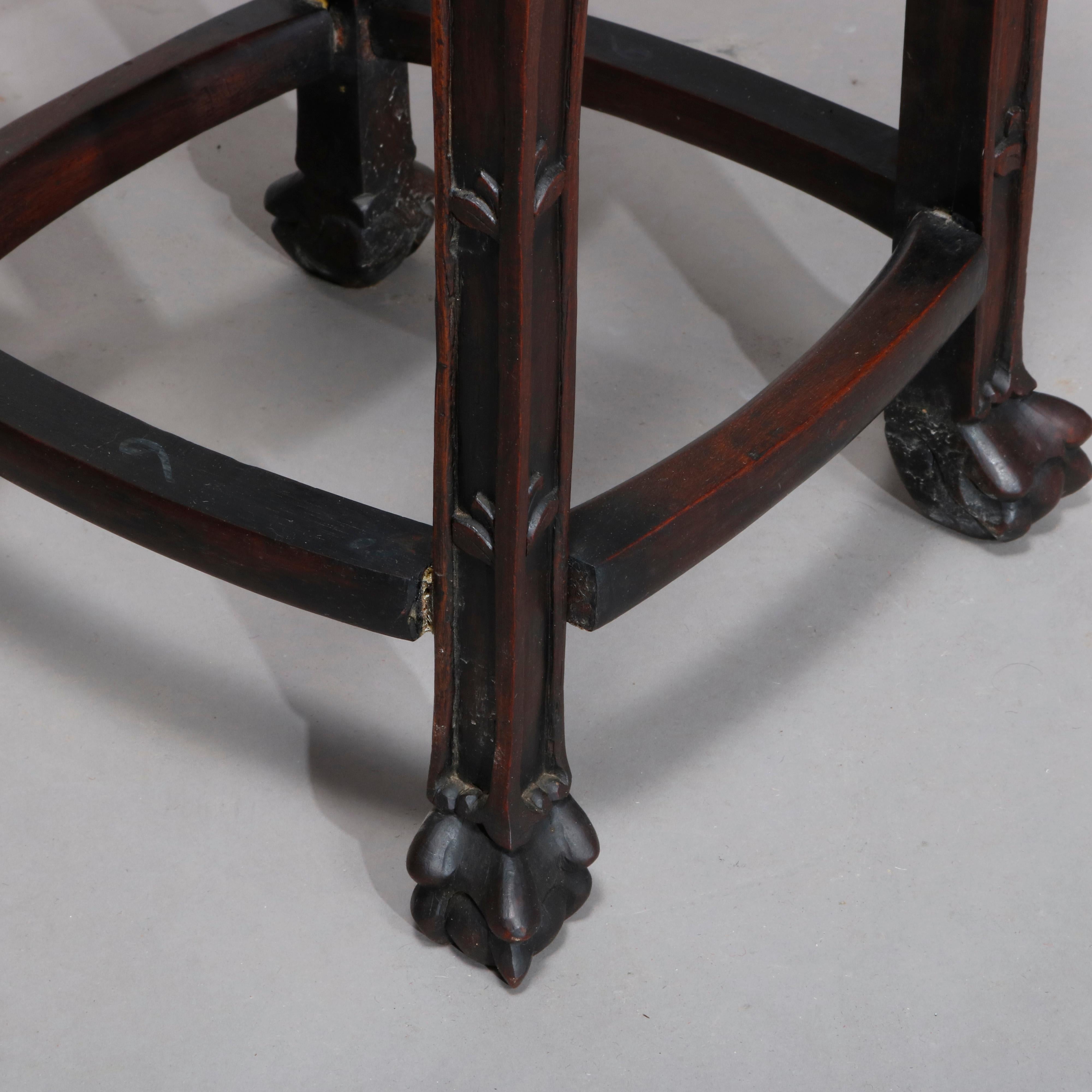 Antique Chinese Carved Rosewood Marble-Top Plant Stand, circa 1900 4