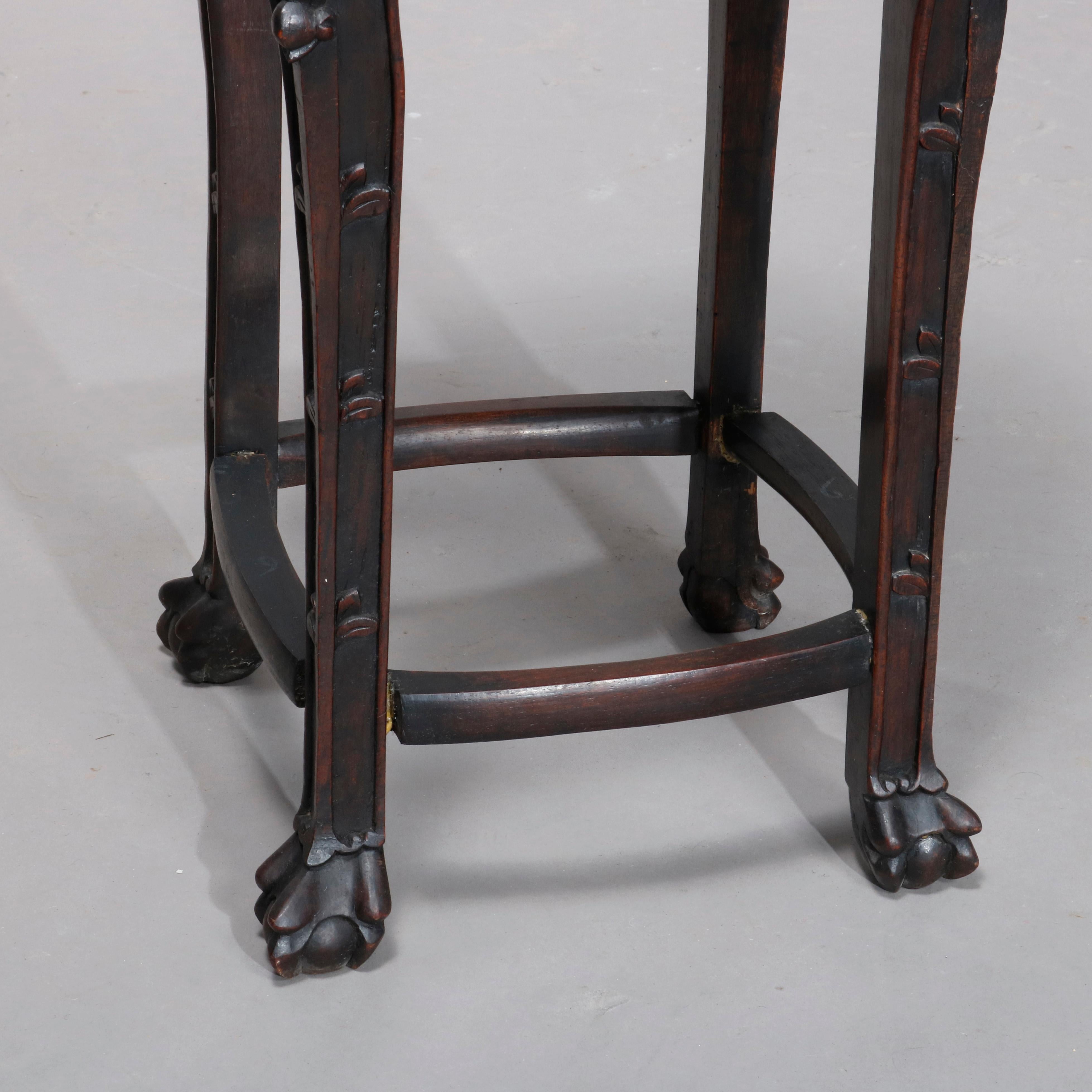 Antique Chinese Carved Rosewood Marble-Top Plant Stand, circa 1900 5