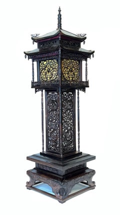 Antique Chinese Carved Rosewood Pagoda Form Floor Lamp