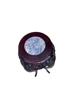 Antique Chinese Carved Rosewood & Rouge Marble Pedestal Stand Table