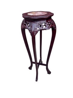 Antique Chinese Carved Rosewood & Rouge Marble Sculpture Stand Table
