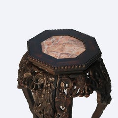 Antique Chinese Carved Rosewood Rouge Marble Top Table
