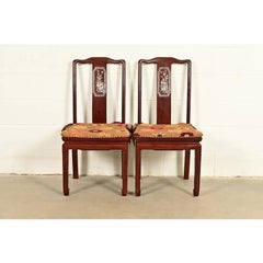Antique Chinese Carved Rosewood Side Chairs With Mother of Pear Inlay, 1890s