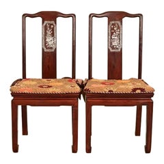 Antique Chinese Carved Rosewood Side Chairs With Mother of Pear Inlay, 1890s