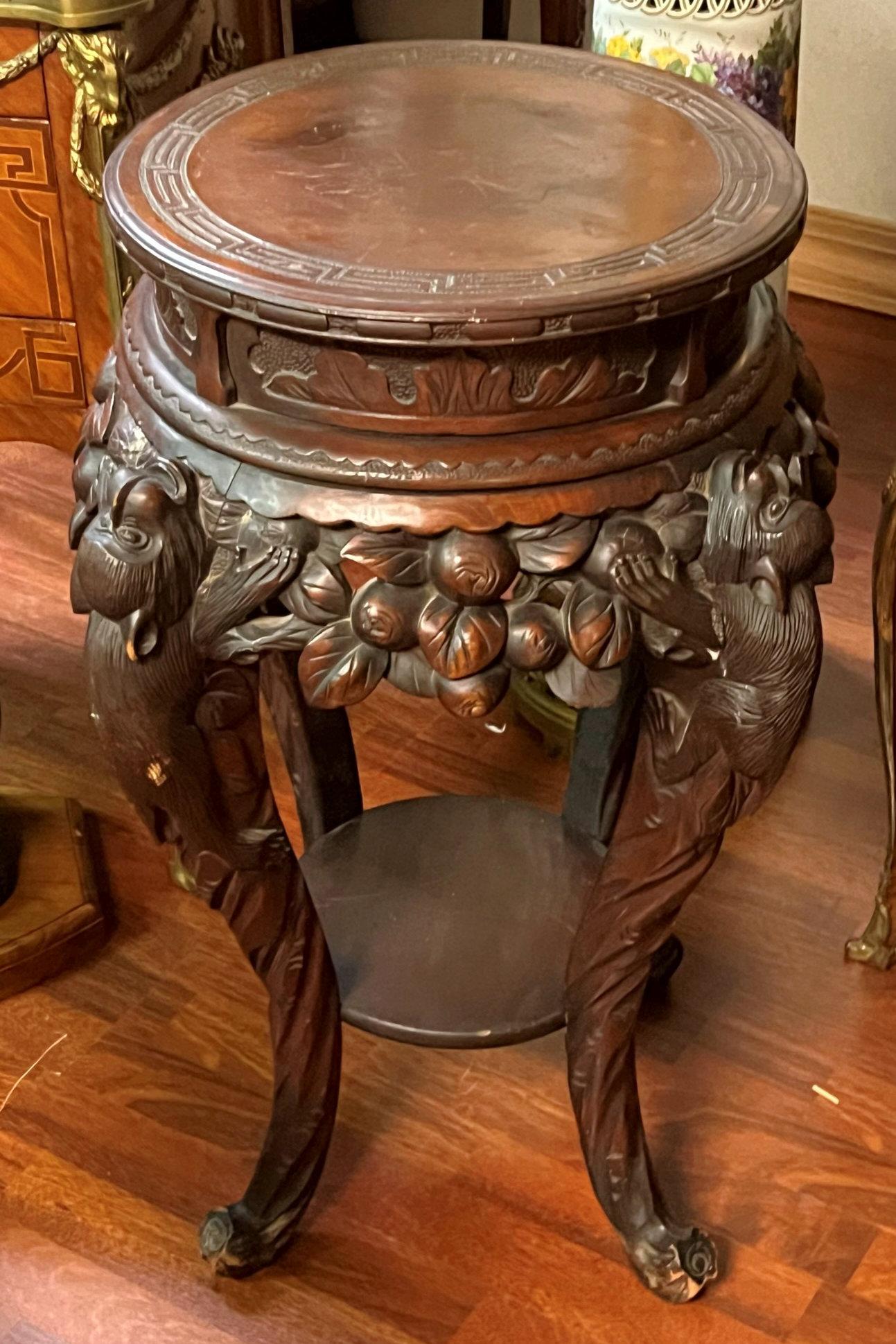Antique Chinese Carved Rosewood Side Table or Plant Stand For Sale 5