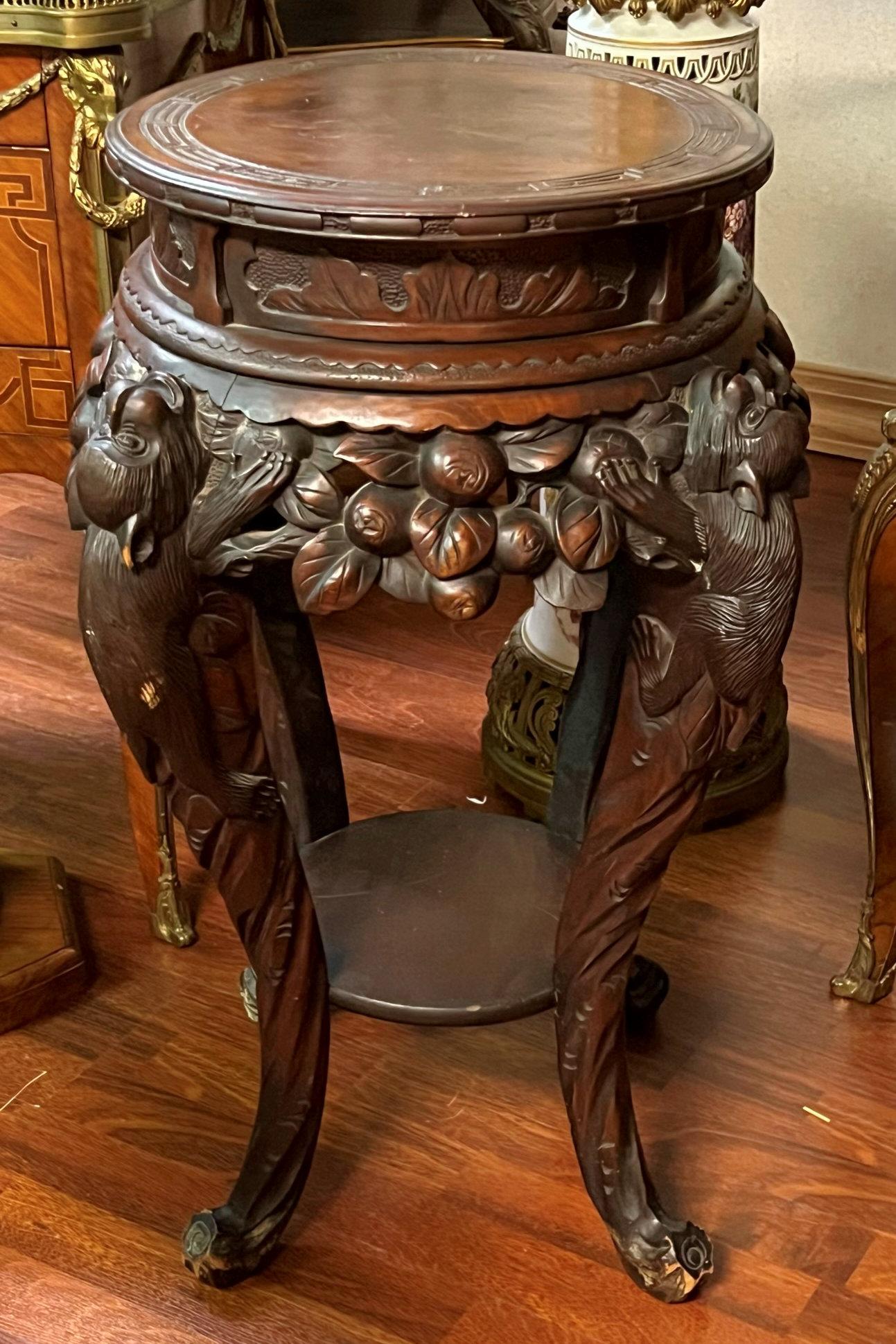 Antique Chinese Carved Rosewood Side Table or Plant Stand For Sale 6