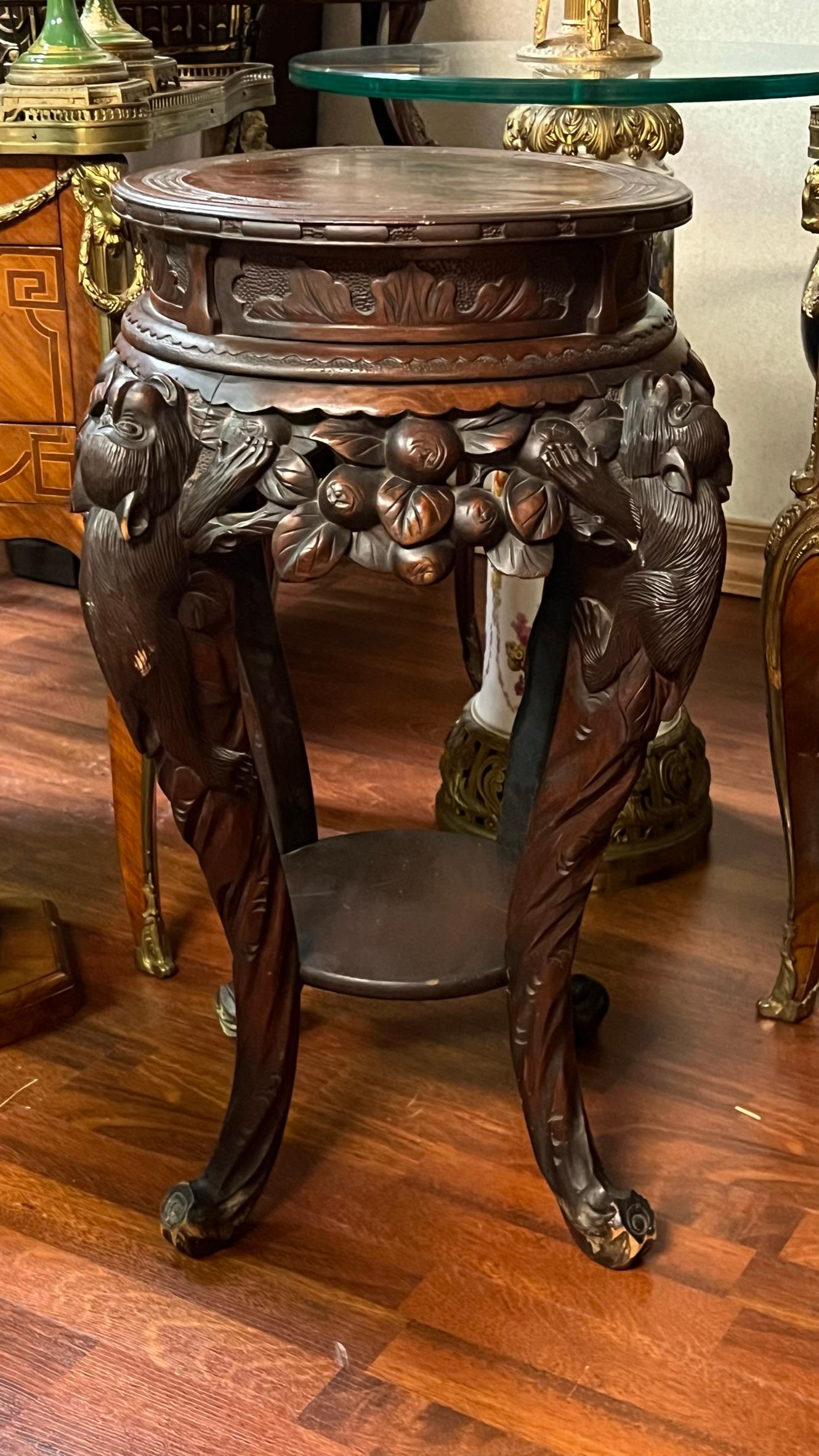 Antique Chinese Carved Rosewood Side Table or Plant Stand For Sale 7