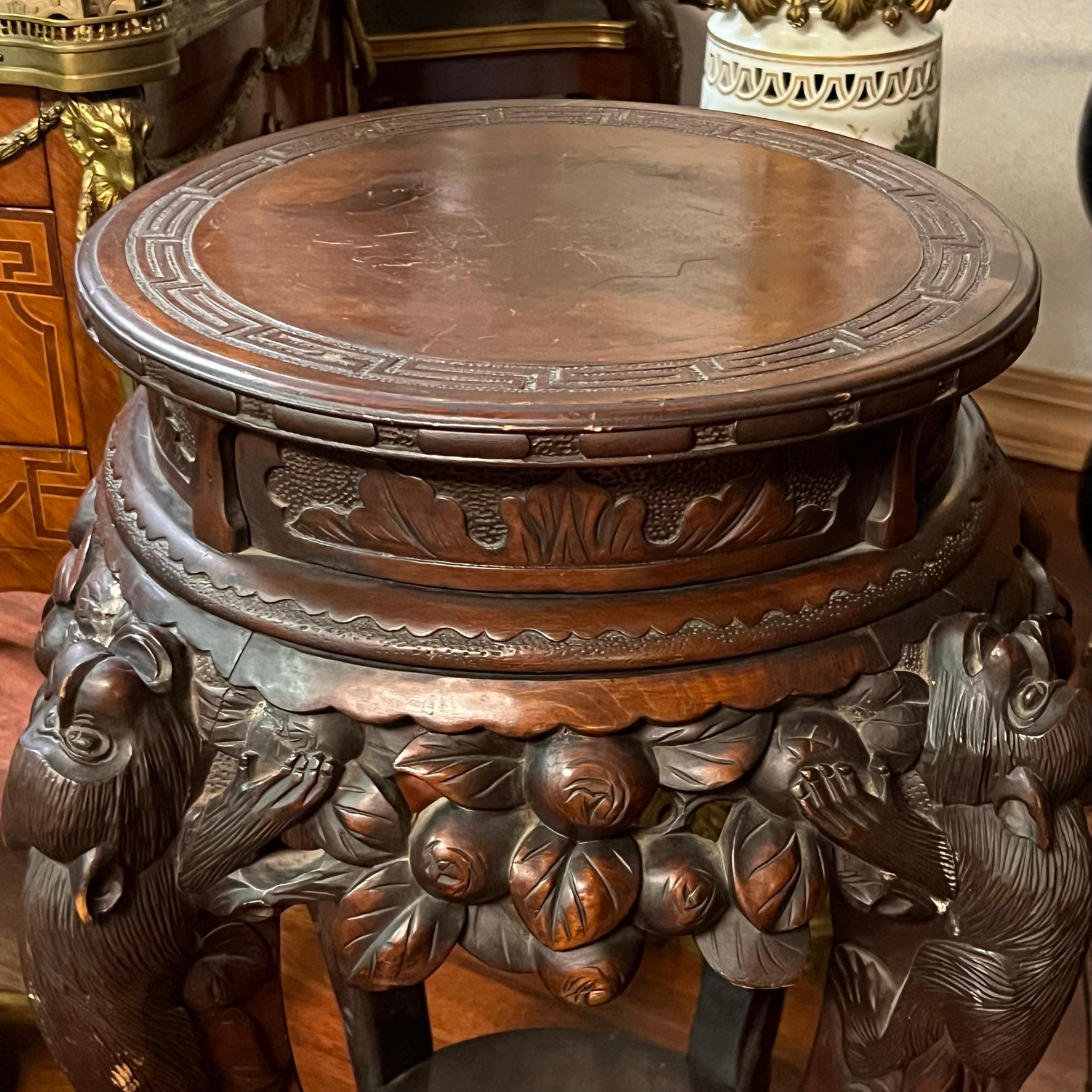 Antique Chinese Carved Rosewood Side Table or Plant Stand For Sale 8