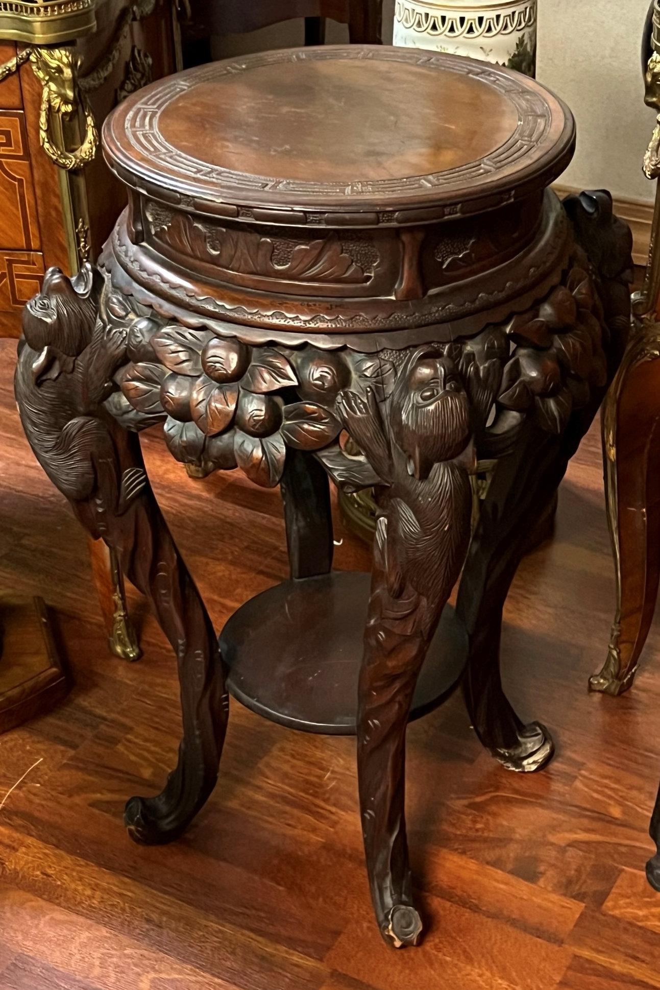 Antique Chinese Carved Rosewood Side Table or Plant Stand For Sale 4