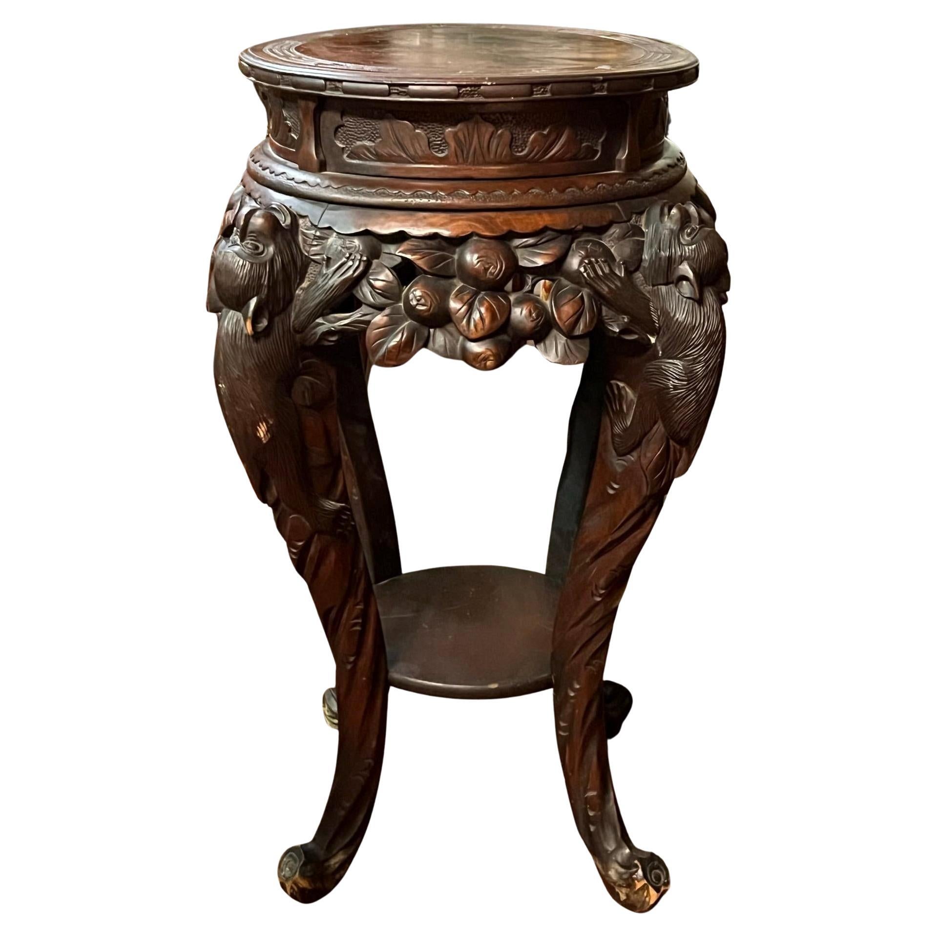 Antique Chinese Carved Rosewood Side Table or Plant Stand