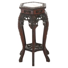 Antique Chinese Carved Rosewood Six-Legged Rouge Marble Top Plant Stand C1910