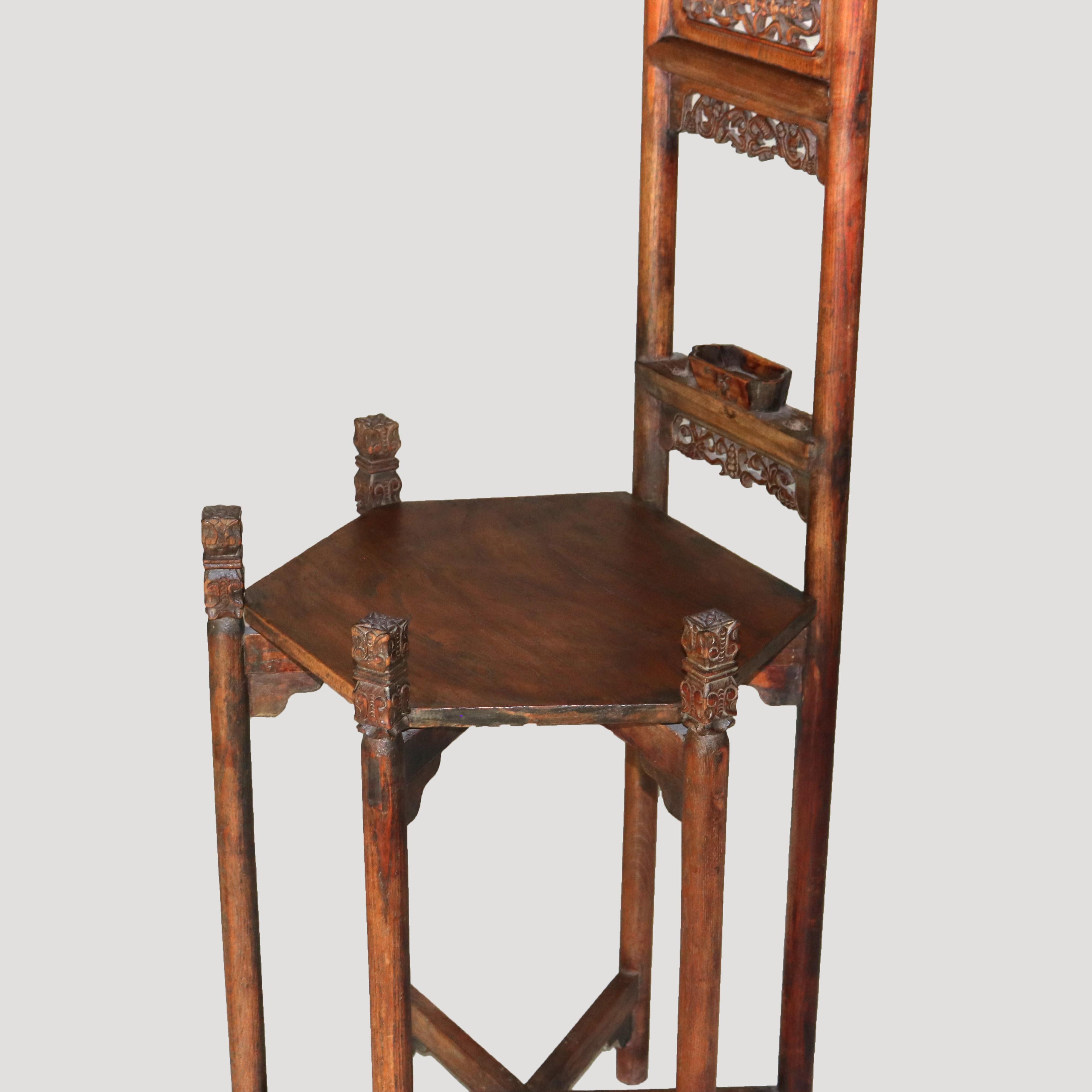 Antique Chinese Carved Rosewood Wash Stand with Elephant & Figure C1920 In Good Condition For Sale In Big Flats, NY