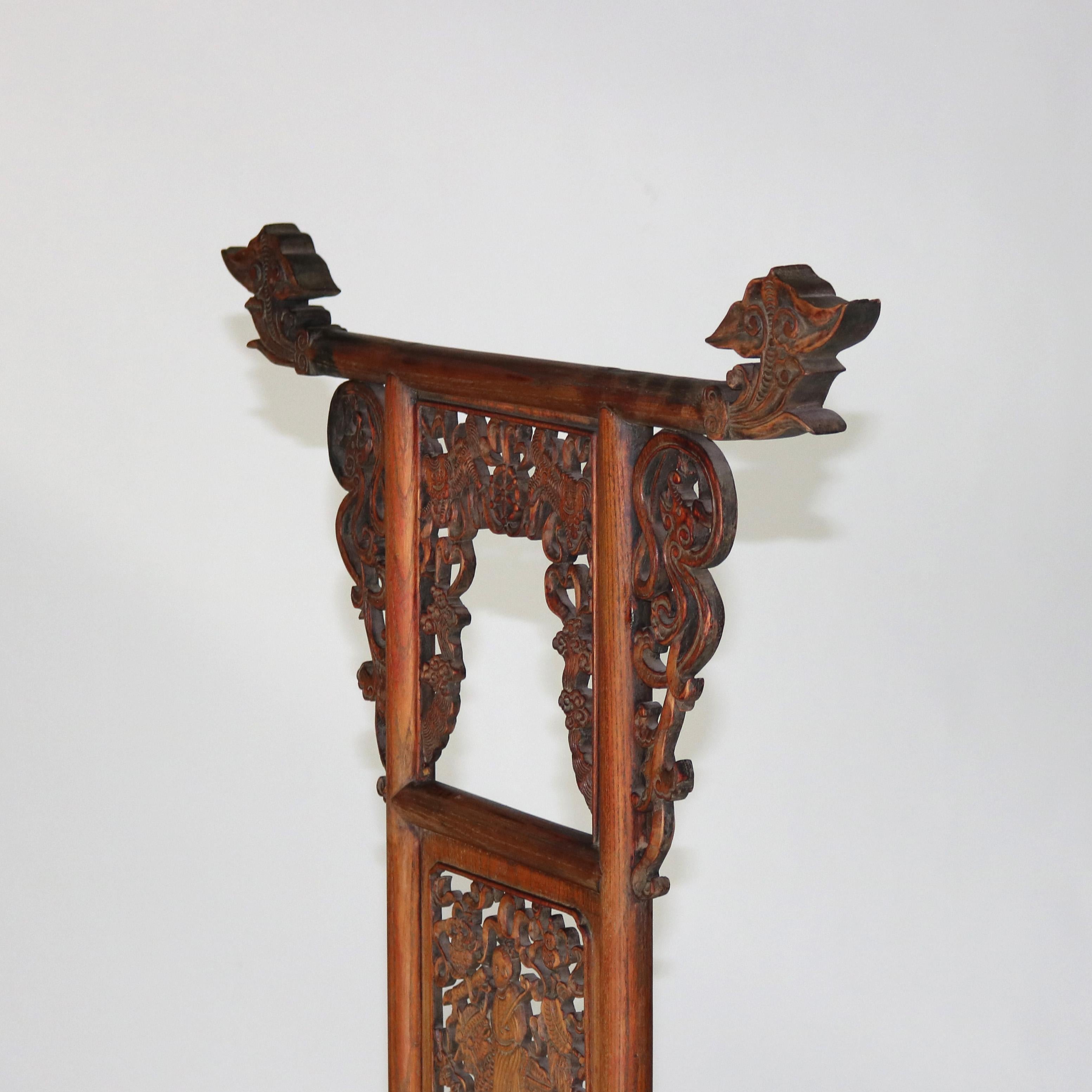20th Century Antique Chinese Carved Rosewood Wash Stand with Elephant & Figure C1920 For Sale