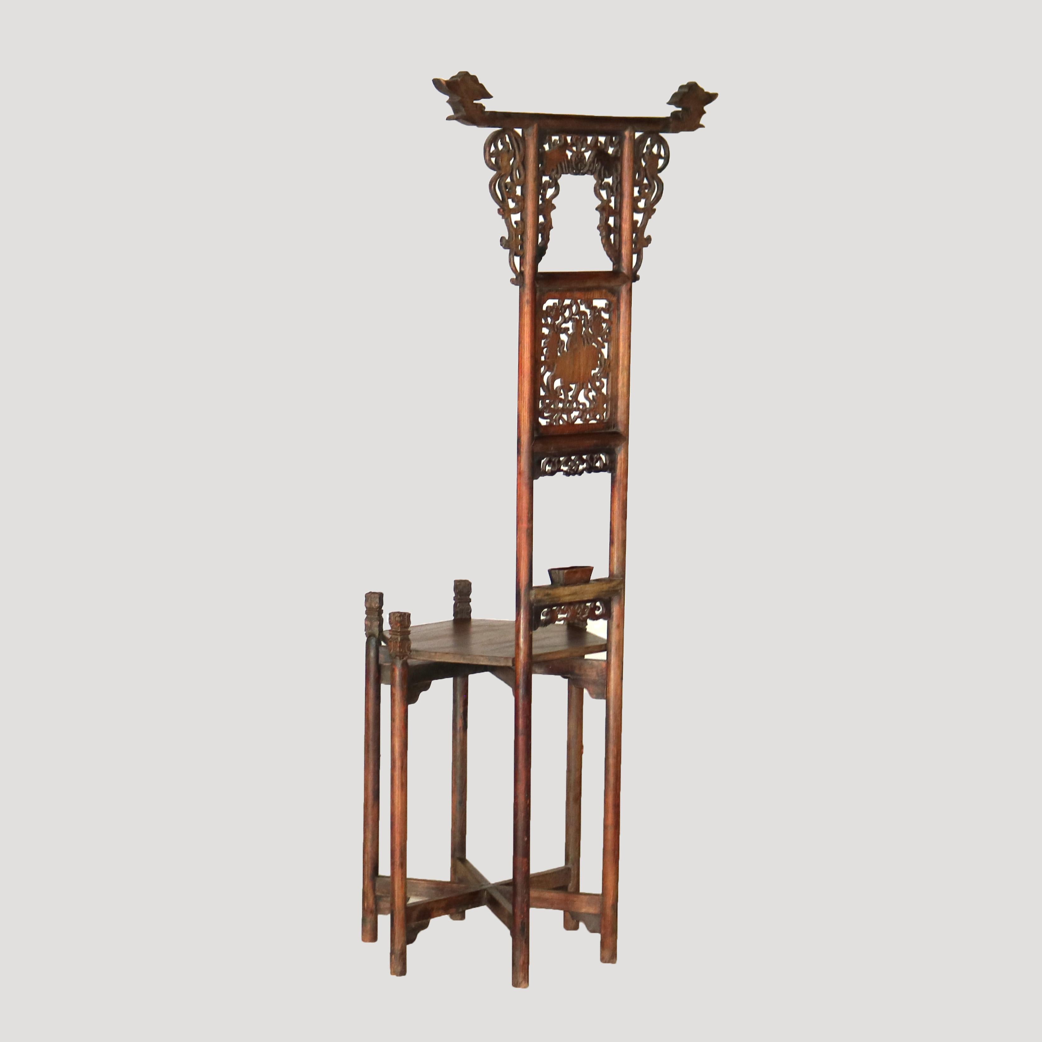 Antique Chinese Carved Rosewood Wash Stand with Elephant & Figure C1920 For Sale 1