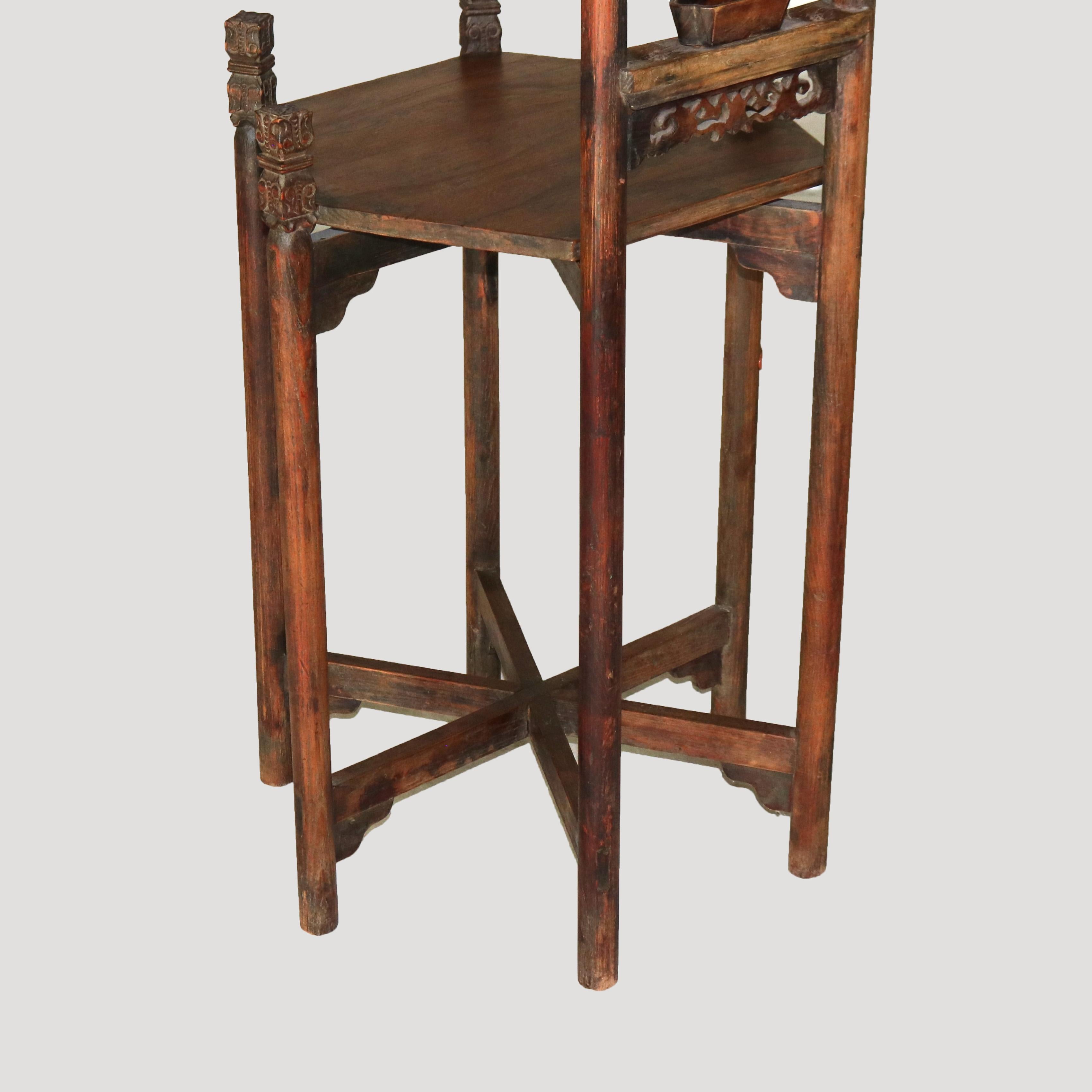 Antique Chinese Carved Rosewood Wash Stand with Elephant & Figure C1920 For Sale 2