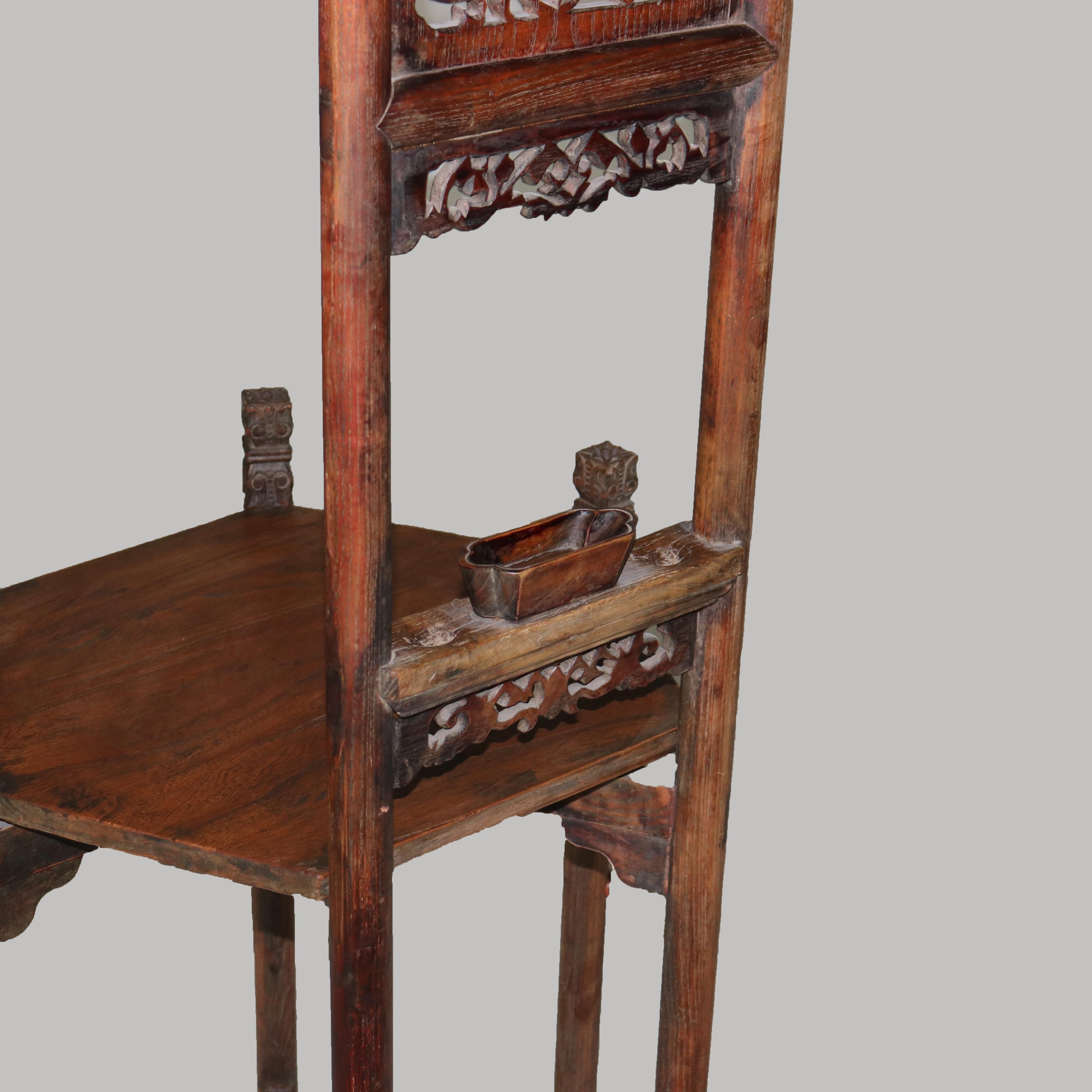 Antique Chinese Carved Rosewood Wash Stand with Elephant & Figure C1920 For Sale 3